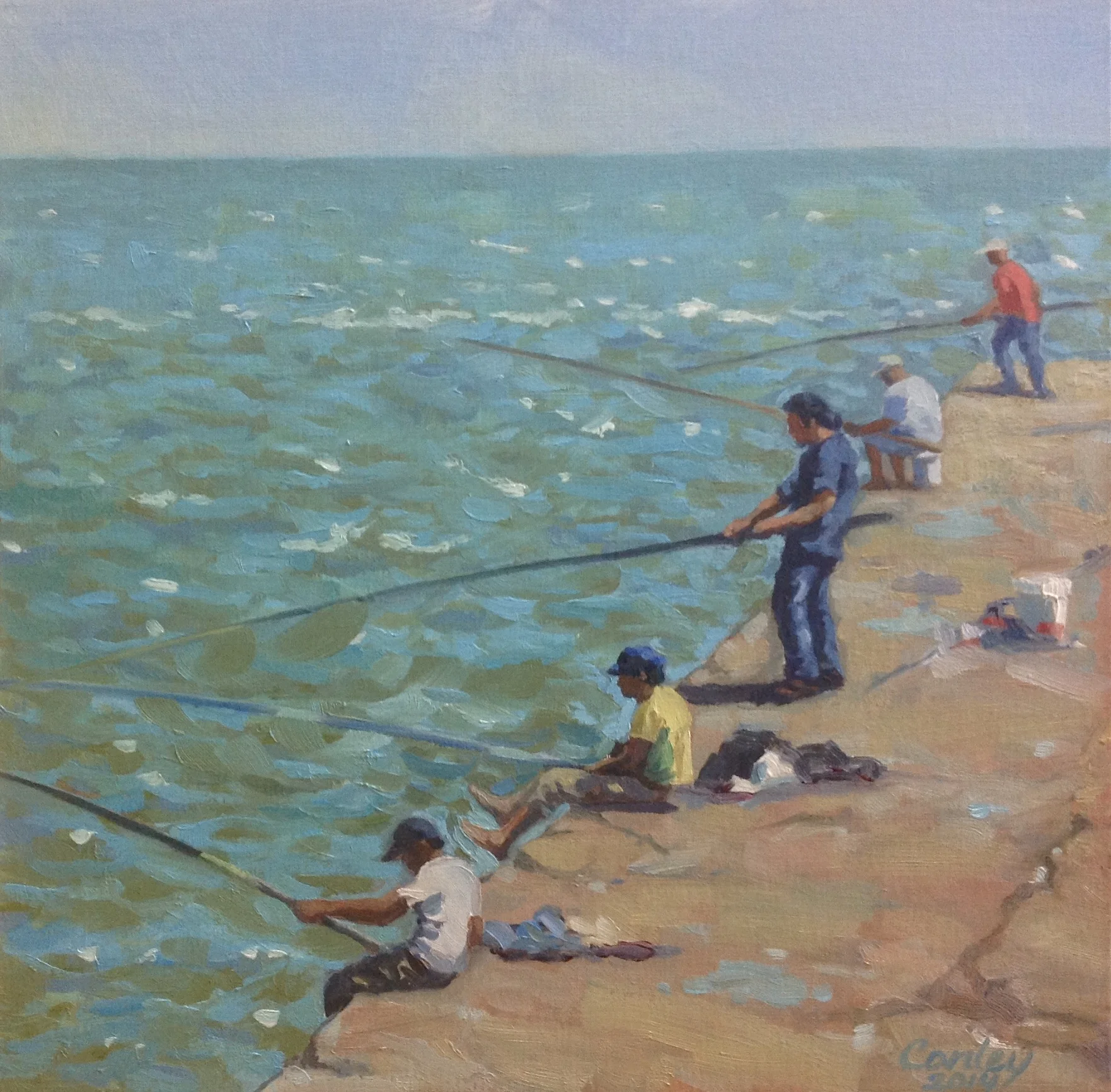 Montevideo Anglers (Uruguay) / 12x12 Oil on Linen / Available