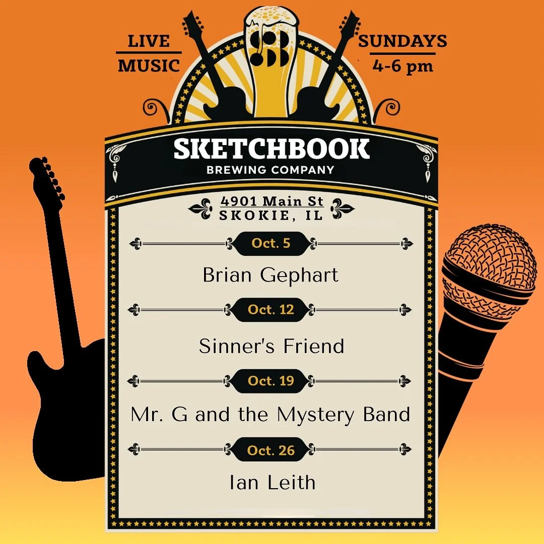 Need some live music in your life? Stop by Skokie on Sundays! Here&rsquo;s who we&rsquo;ve got in October:

Oct. 5: @brian.gephart 
Oct. 12: @sinners_friend 
Oct. 19: @mr._g_mysteryband 
Oct. 26: @leithalian 
🎸
🍺
🎸
🍺
#thingstodoinskokie #supportl