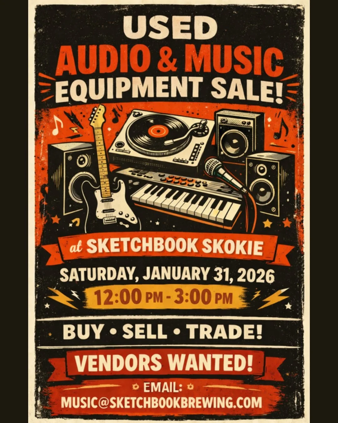 Got an old piece of audio or music equipment collecting dust in your house? Want to see it go to a good home? Looking to build out your home system? Join us for our Audio &amp; Music Equipment Sale on Saturday, January 31 in the Skokie taproom. There