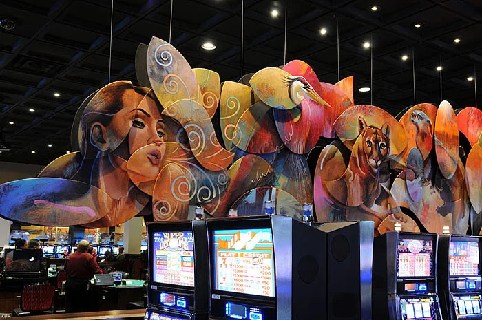 31 foot long 2 sided 3D Painting/Sculpture hanging in a the Seminole Casino in South Florida - Close up