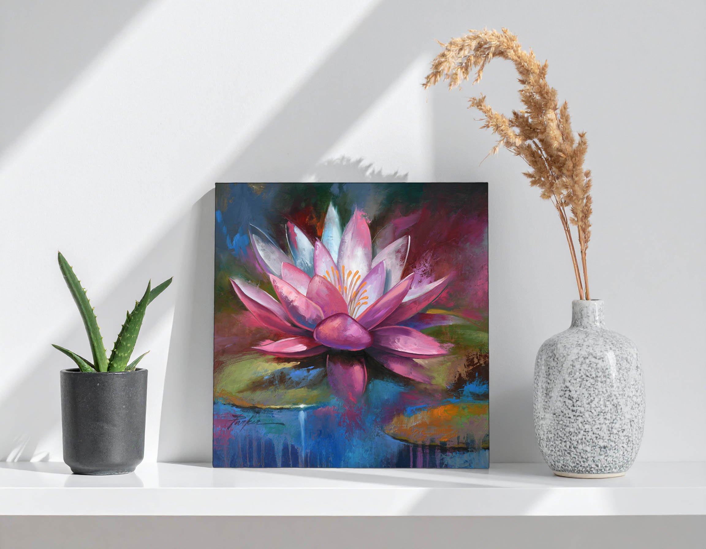 Lotus Flower Artwork, water lily painting print, naples florida contemporary art gallery, local modern artist timothy parker, yoga art gift