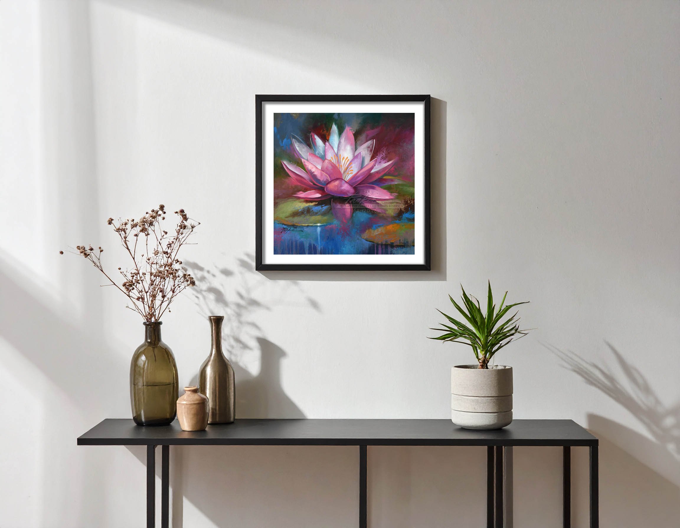 Lotus Flower Artwork, water lily painting print, naples florida contemporary art gallery, local modern artist timothy parker, yoga art gift