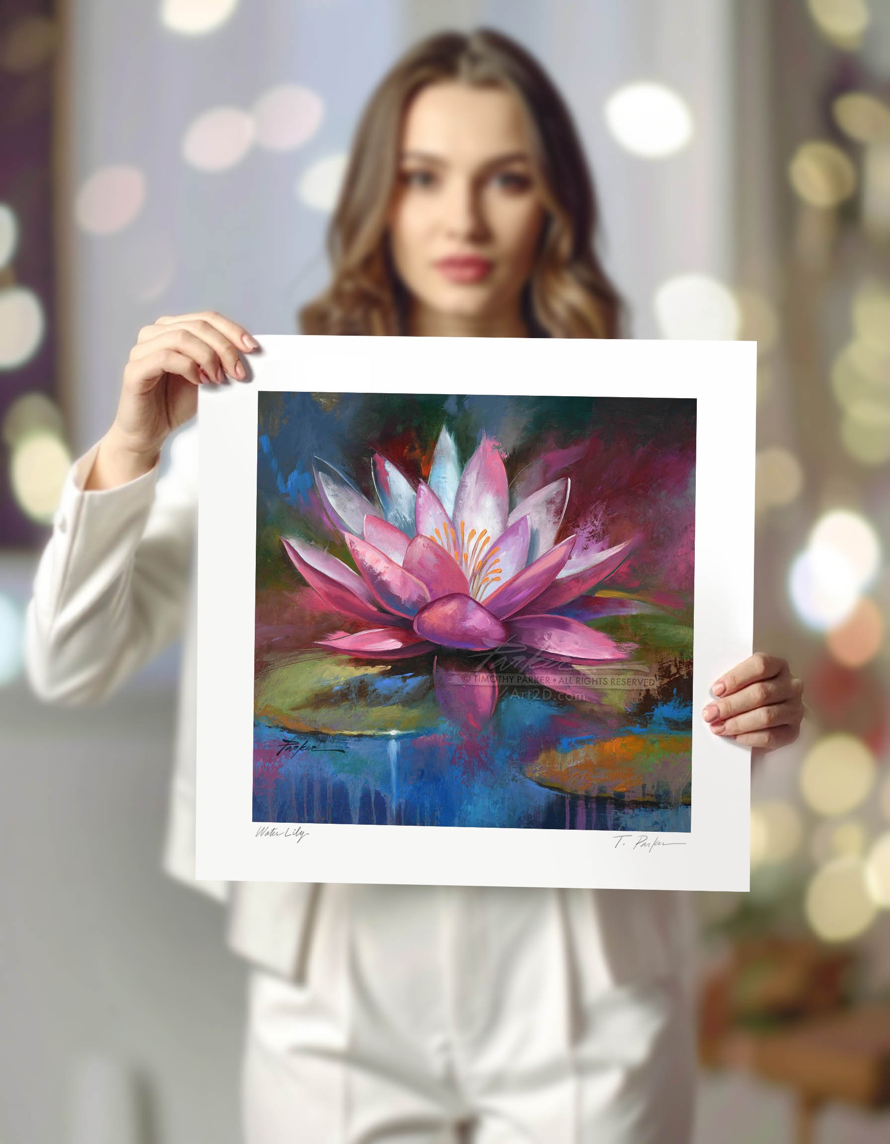 Lotus Flower Artwork, water lily painting print, naples florida contemporary art gallery, local modern artist timothy parker, yoga art gift