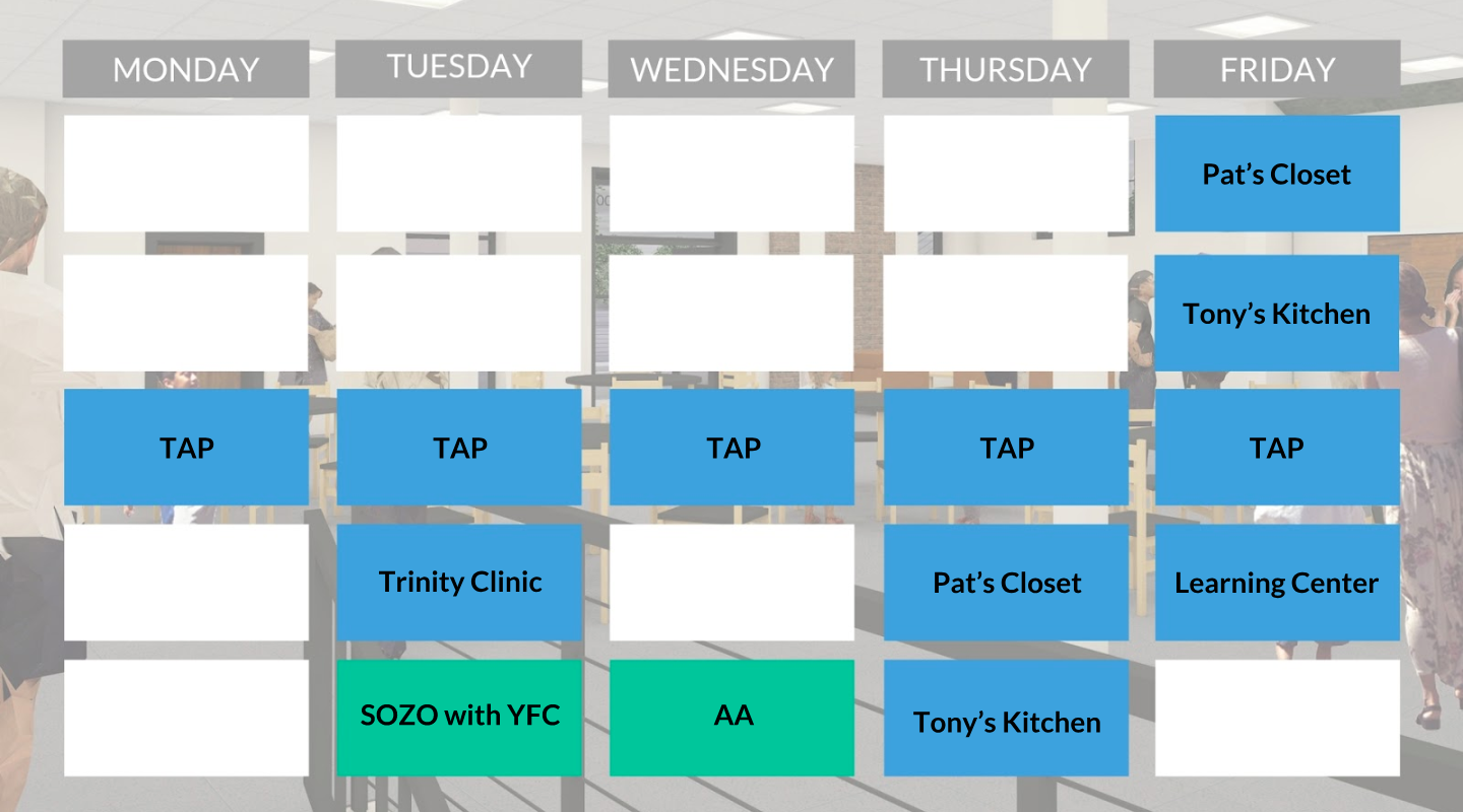 Blue: Trinity’s Current Outreach Programs; Green: Current Community Partners