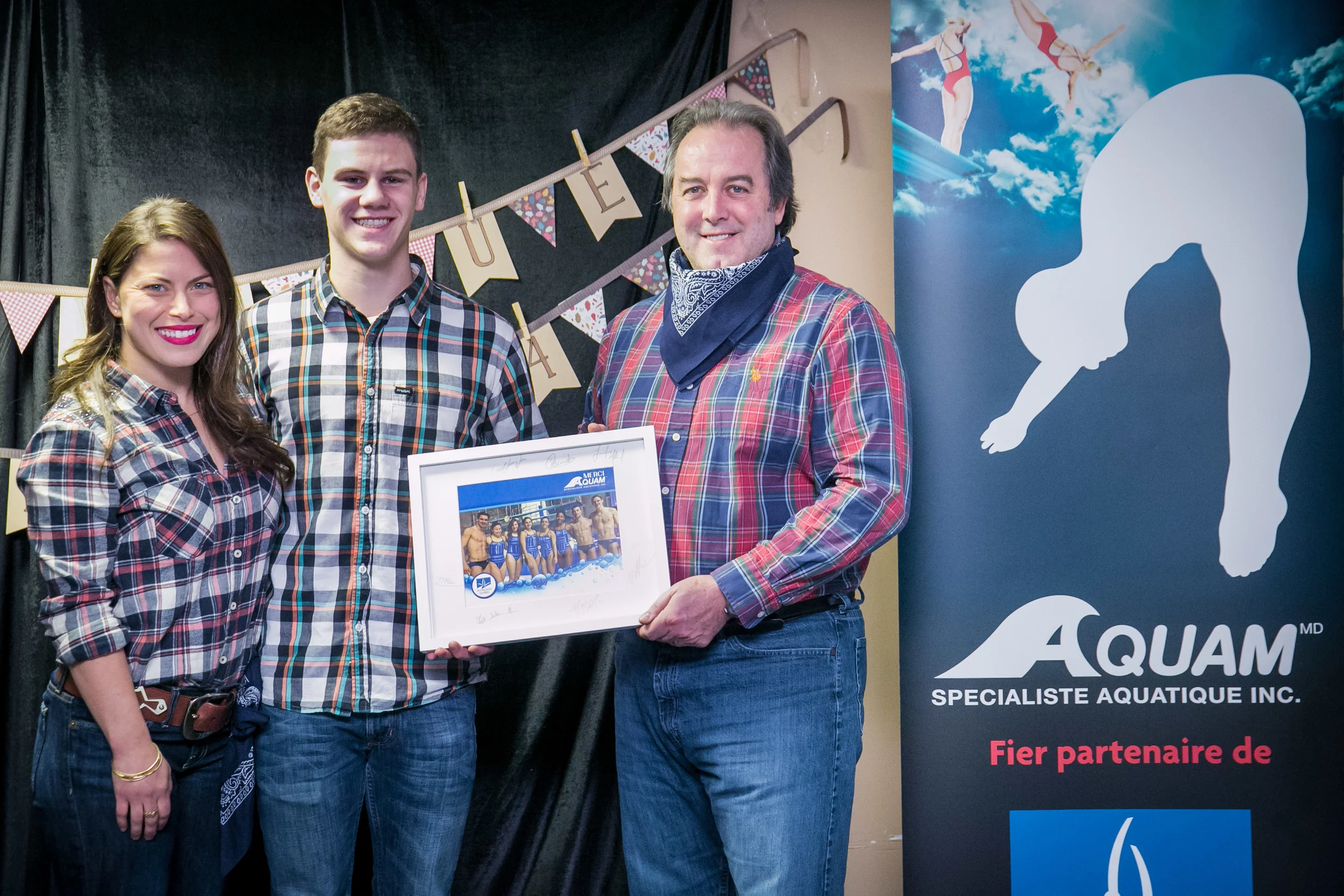 Roseline Filion, Vincent Riendeau et Alain Chalifoux d'Aquam.