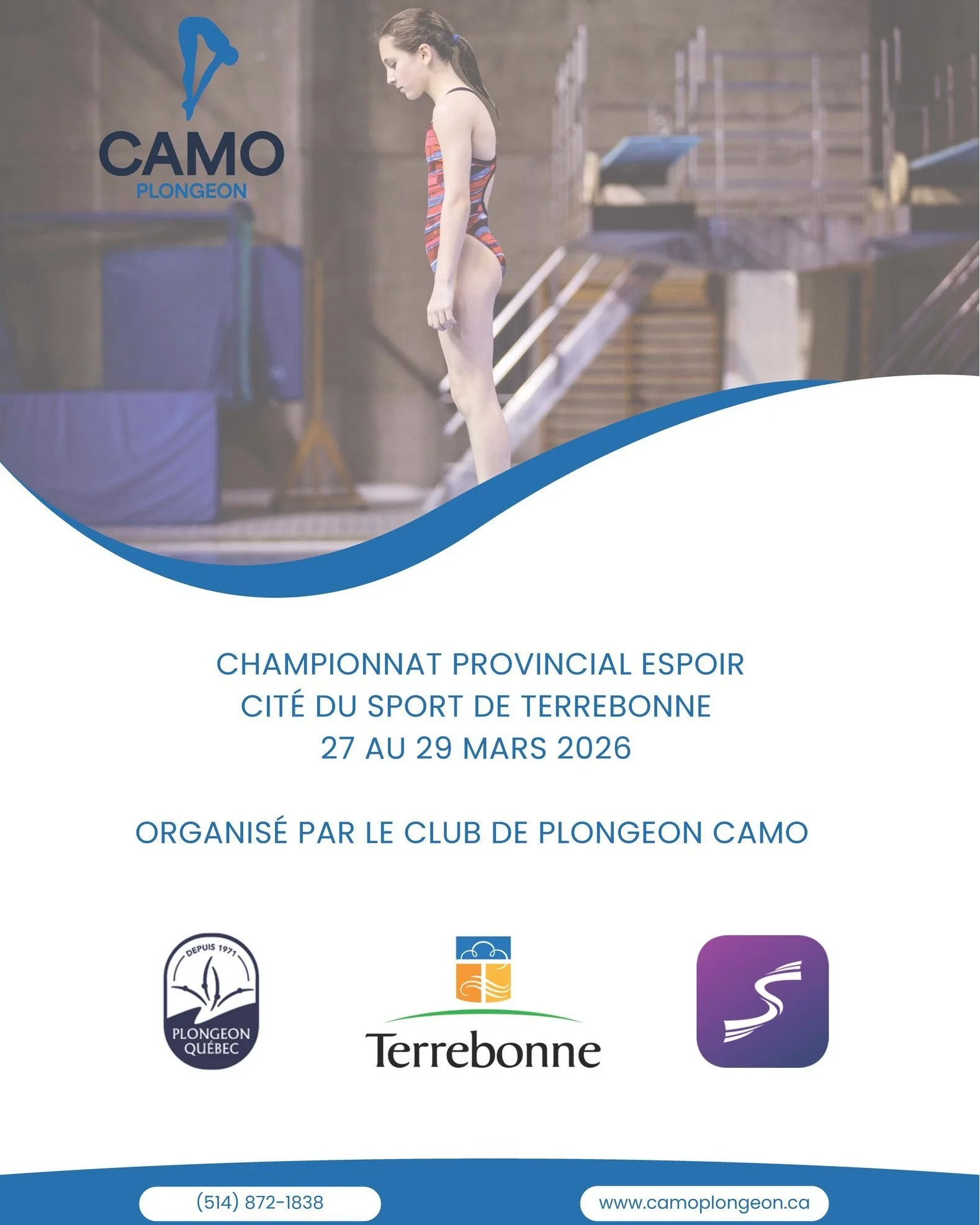 CHAMPIONNAT PROVINCIAL ESPOIR 2📣

L&rsquo;invitation du premier Championnat provincial Espoir qui aura lieu du 27 au 29 mars 2026 &agrave; la Cit&eacute; du sport de Terrebonne organis&eacute; par le Club de plongeon CAMO , est maintenant disponible