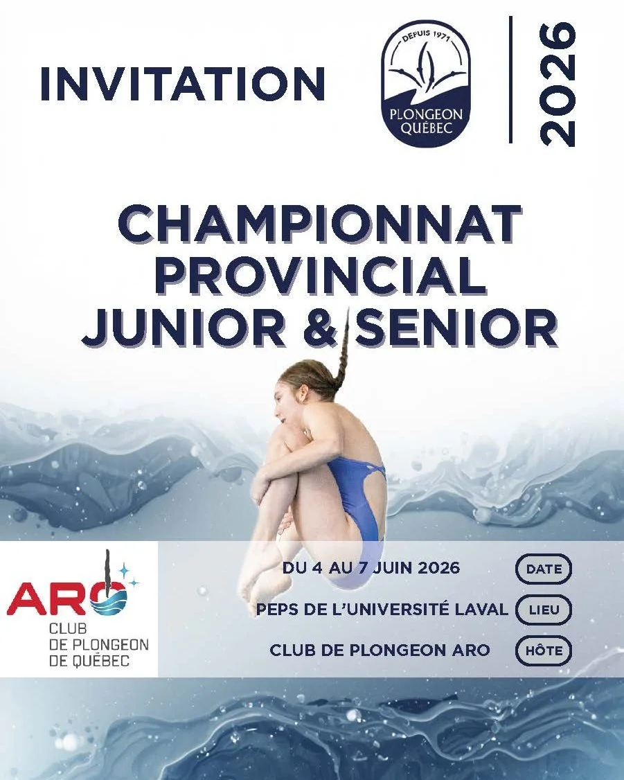 CHAMPIONNAT PROVINCIAL JUNIOR &amp; SENIOR 2📣

L&rsquo;invitation du deuxi&egrave;me et dernier Championnat provincial Junior et Senior 2 qui aura lieu du4 au 7 juin 2026 au PEPS de l'Universit&eacute; Laval, organis&eacute; par @aro_plongeon , est 