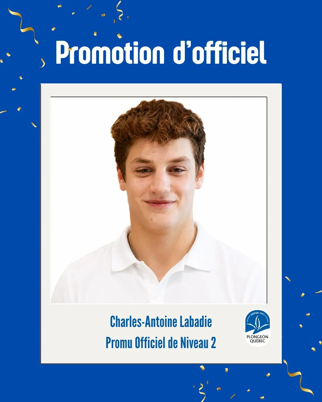 🚨 PROMOTION D&rsquo;OFFICIEL 👏

Plongeon Qu&eacute;bec est fier de souligner la promotion de Charles-Antoine Labadie au titre d&rsquo;officiel national de niveau 2 ! 🌟

Cette belle r&eacute;ussite t&eacute;moigne de son engagement, de sa rigueur e