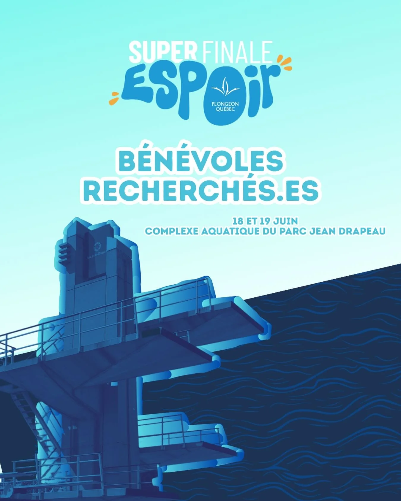 &Agrave; l&rsquo;aube de la Super Finale Espoir, Plongeon Qu&eacute;bec est &agrave; la recherche de g&eacute;n&eacute;reux b&eacute;n&eacute;voles pour aider au bon d&eacute;roulement de l&rsquo;&eacute;v&egrave;nement. ☺️💧
&nbsp;
Bien que nous avo
