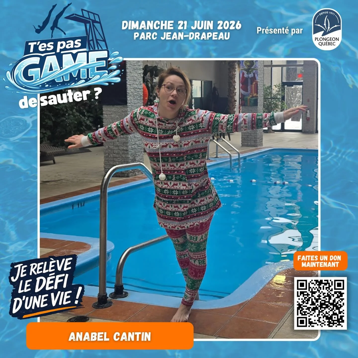 ‼️PLUS QUE 3 JOURS POUR VOUS INSCRIRE‼️
&nbsp;
Membre de l&rsquo;&eacute;quipe de plongeon du Rouge et Or de 2000 &agrave; 2006, Anabel Cantin &agrave; d&eacute;cider de sauter, 20 ans plus tard, du 10 m&egrave;tres. 💧
&nbsp;
Faites comme Anabel et 