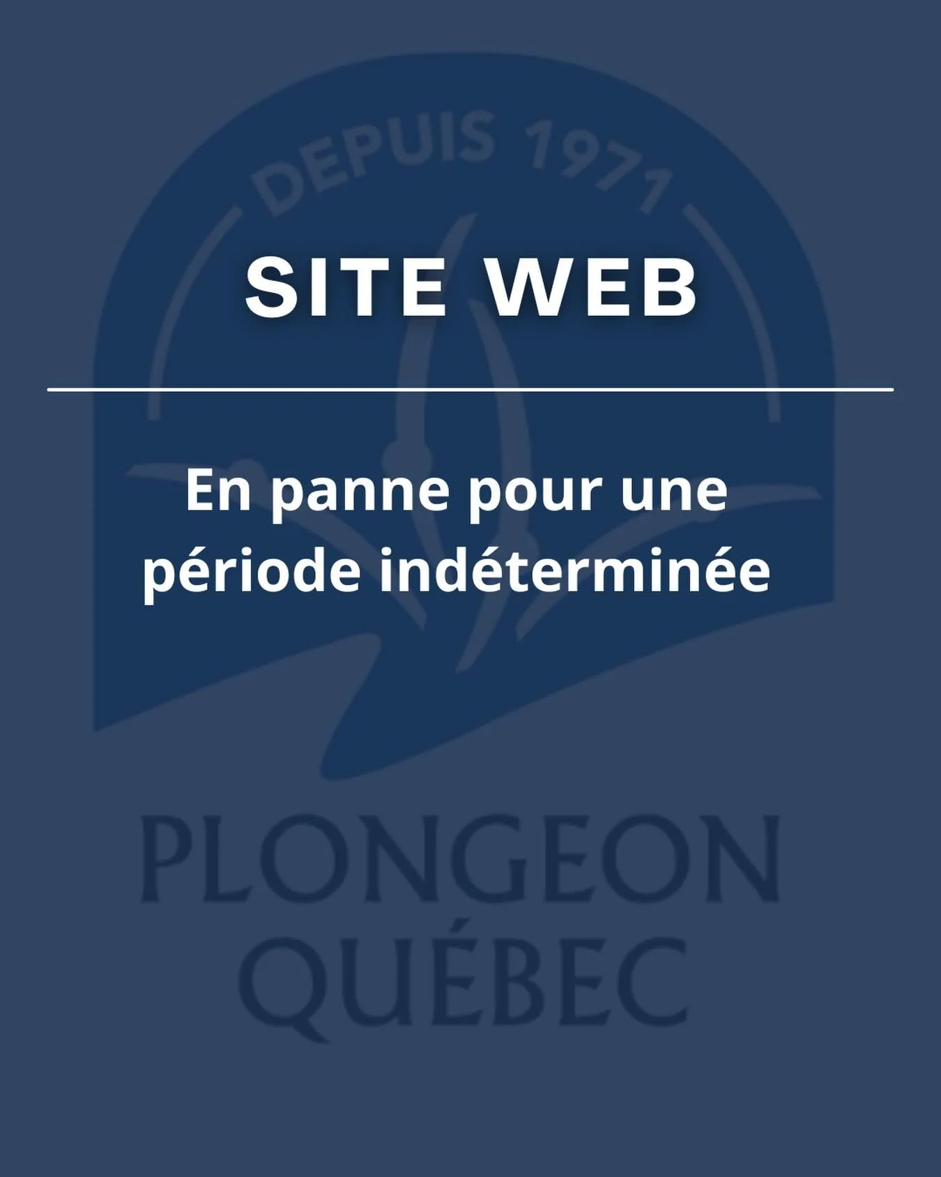 Le site web de Plongeon Qu&eacute;bec est actuellement en panne. Notre &eacute;quipe est sur le coup pour r&eacute;gler ce probl&egrave;me de param&egrave;tres. 

Nous vous tiendrons inform&eacute; de la situation.

Merci pour votre compr&eacute;hens