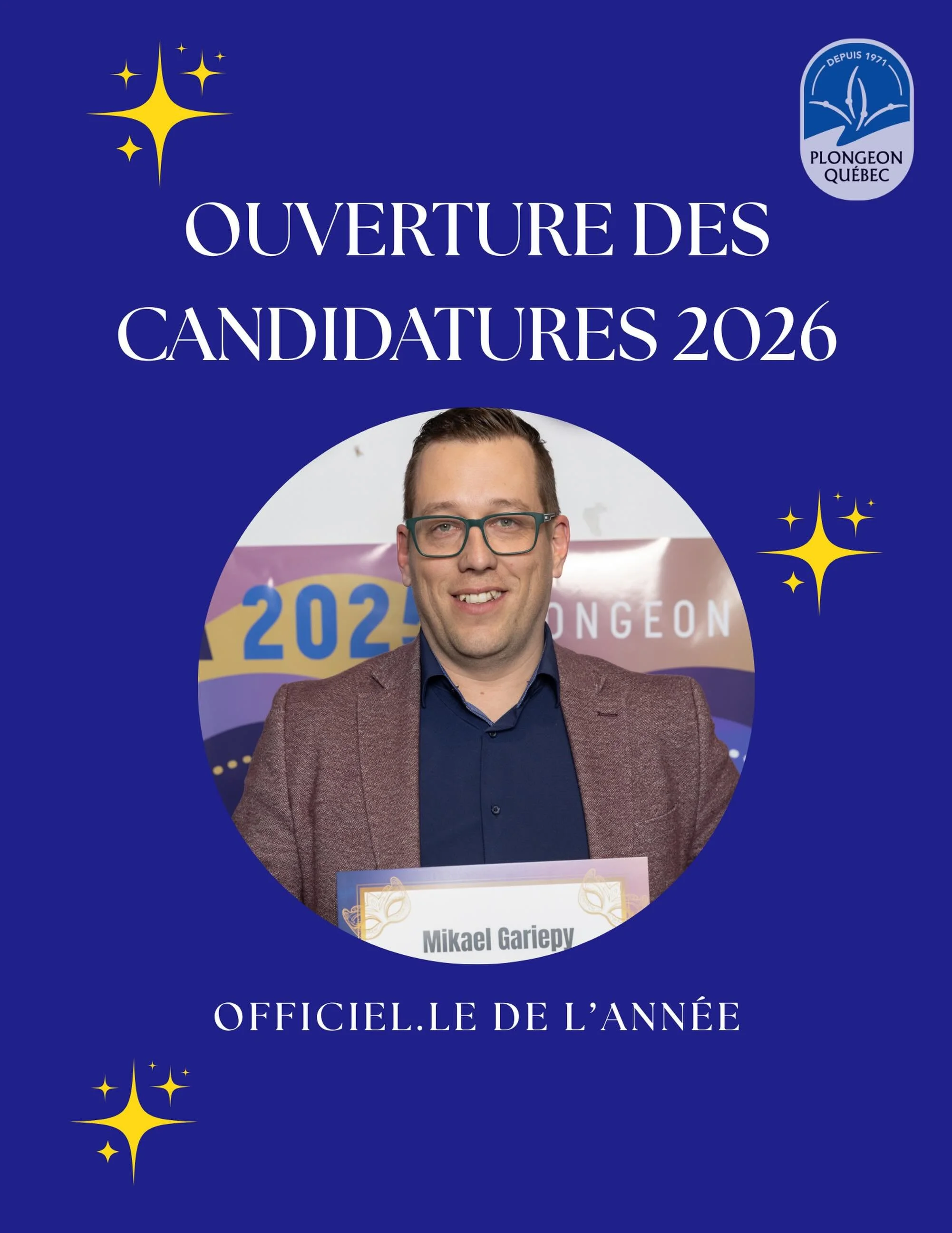 ✨ Candidatures Gala Plongeon Qu&eacute;bec 2026 ✨
Il est temps de mettre en lumi&egrave;re les personnes qui font rayonner notre sport!

Que ce soit un officiel, un entra&icirc;neur, un &eacute;l&egrave;ve-athl&egrave;te, un b&eacute;n&eacute;vole ou