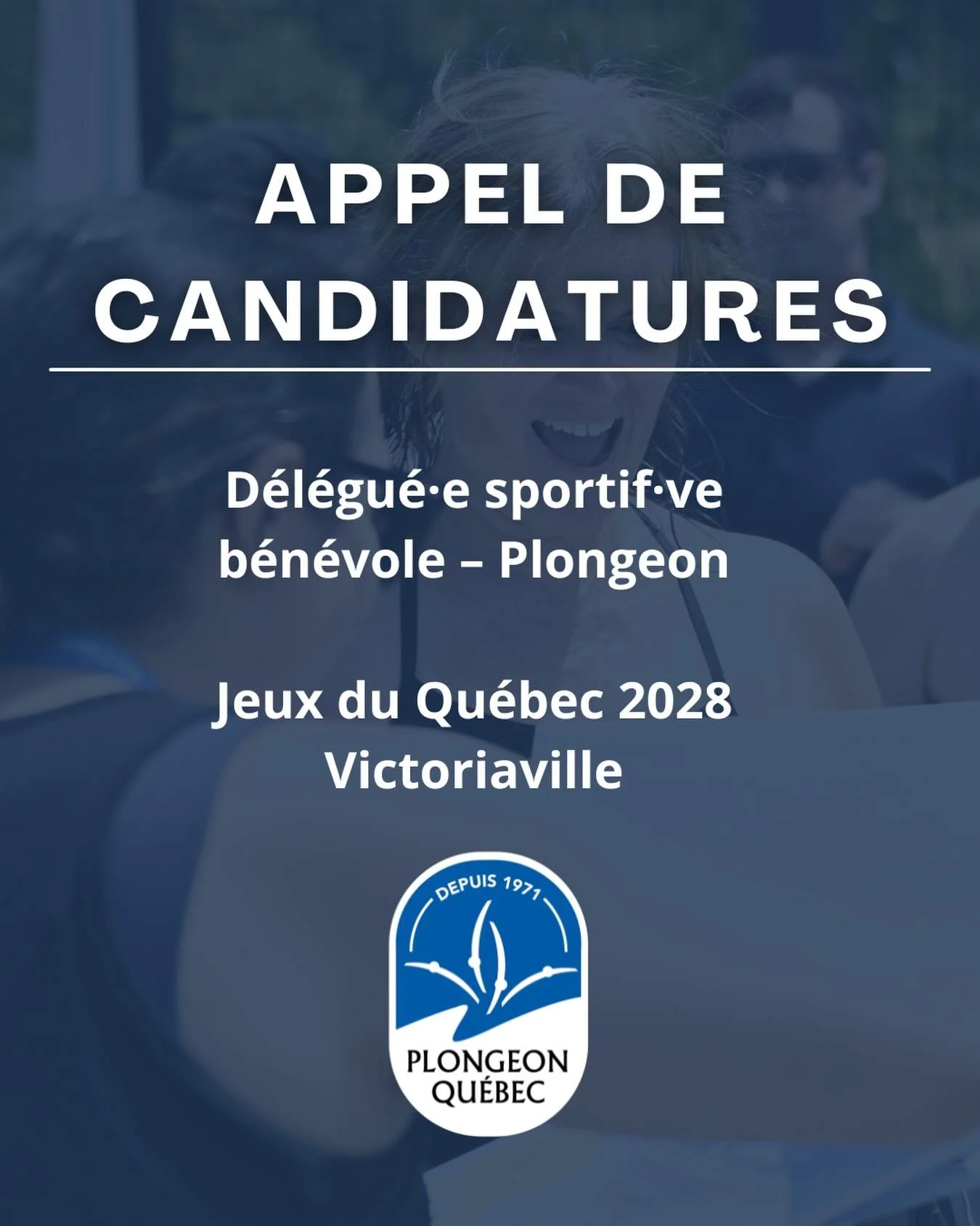 Appel de candidatures &ndash; D&eacute;l&eacute;gu&eacute;(e) sportif(ve) b&eacute;n&eacute;vole | Jeux du Qu&eacute;bec 2028
&nbsp;
Plongeon Qu&eacute;bec est &agrave; la recherche d&rsquo;une personne b&eacute;n&eacute;vole pour agir &agrave; titre