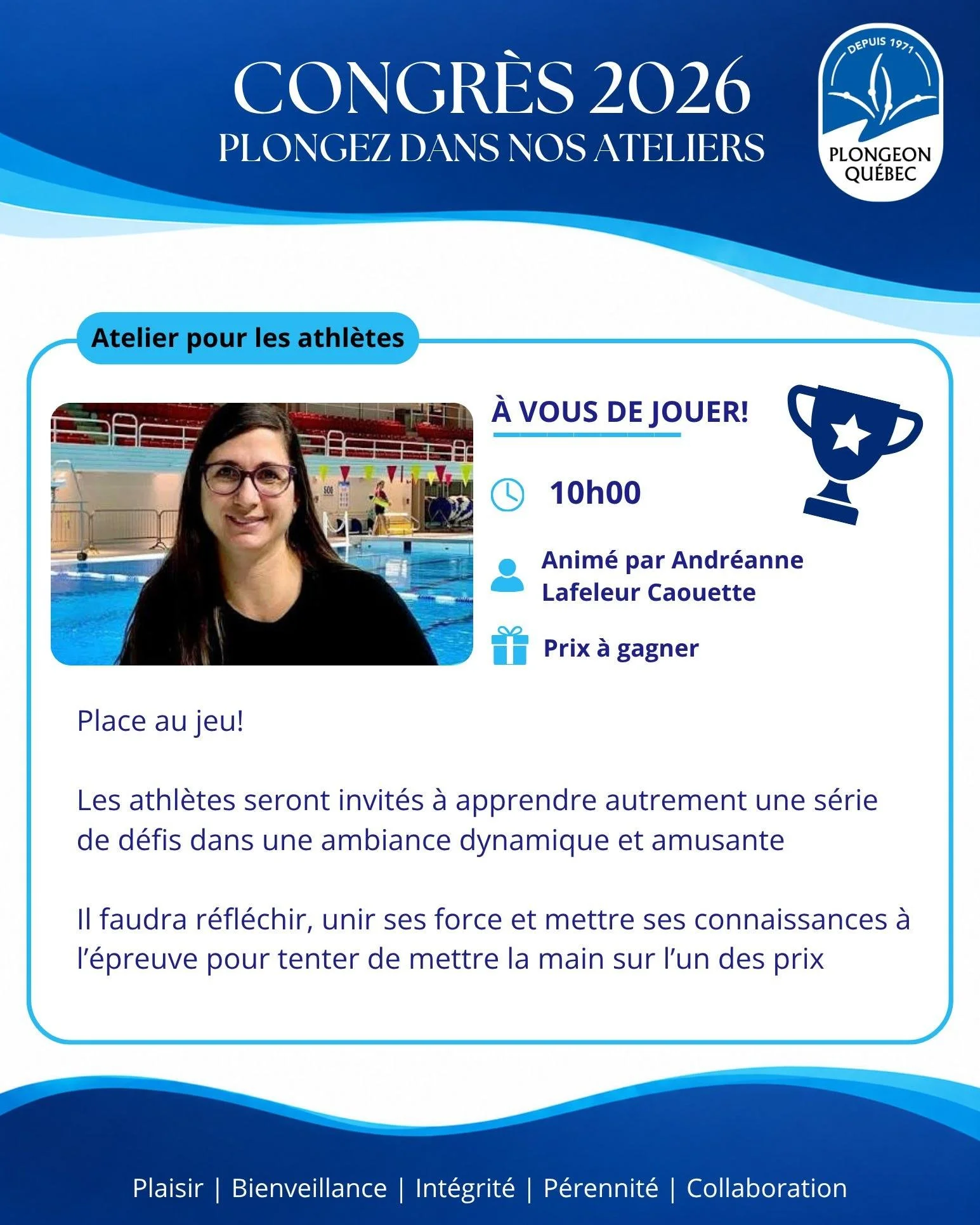 ATHL&Egrave;TES : &Agrave; VOUS DE JOUER! 🤸

Au Congr&egrave;s, les athl&egrave;tes auront aussi leur moment!

Place &agrave; un atelier dynamique et ludique o&ugrave; il faudra r&eacute;fl&eacute;chir, collaborer, mettre ses connaissances &agrave; 