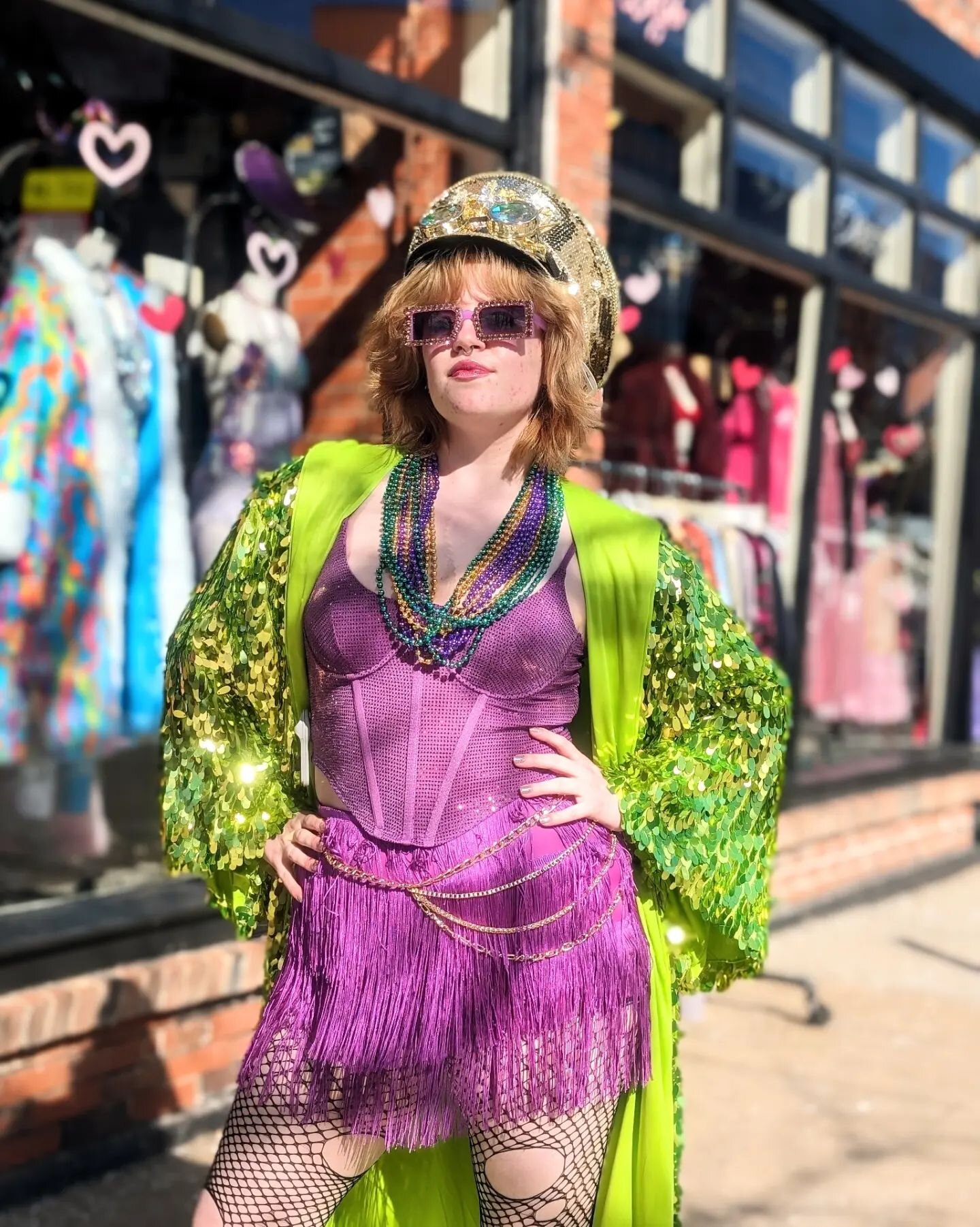 Little Mardi Gras outfit inspo for your Monday 💚💛💜 

.
.
.
.
#mardigras #mardigras2024 #fattuesday #costumes #boulder #bouldercolorado #smallbusiness #sparkle #fringe #sequin