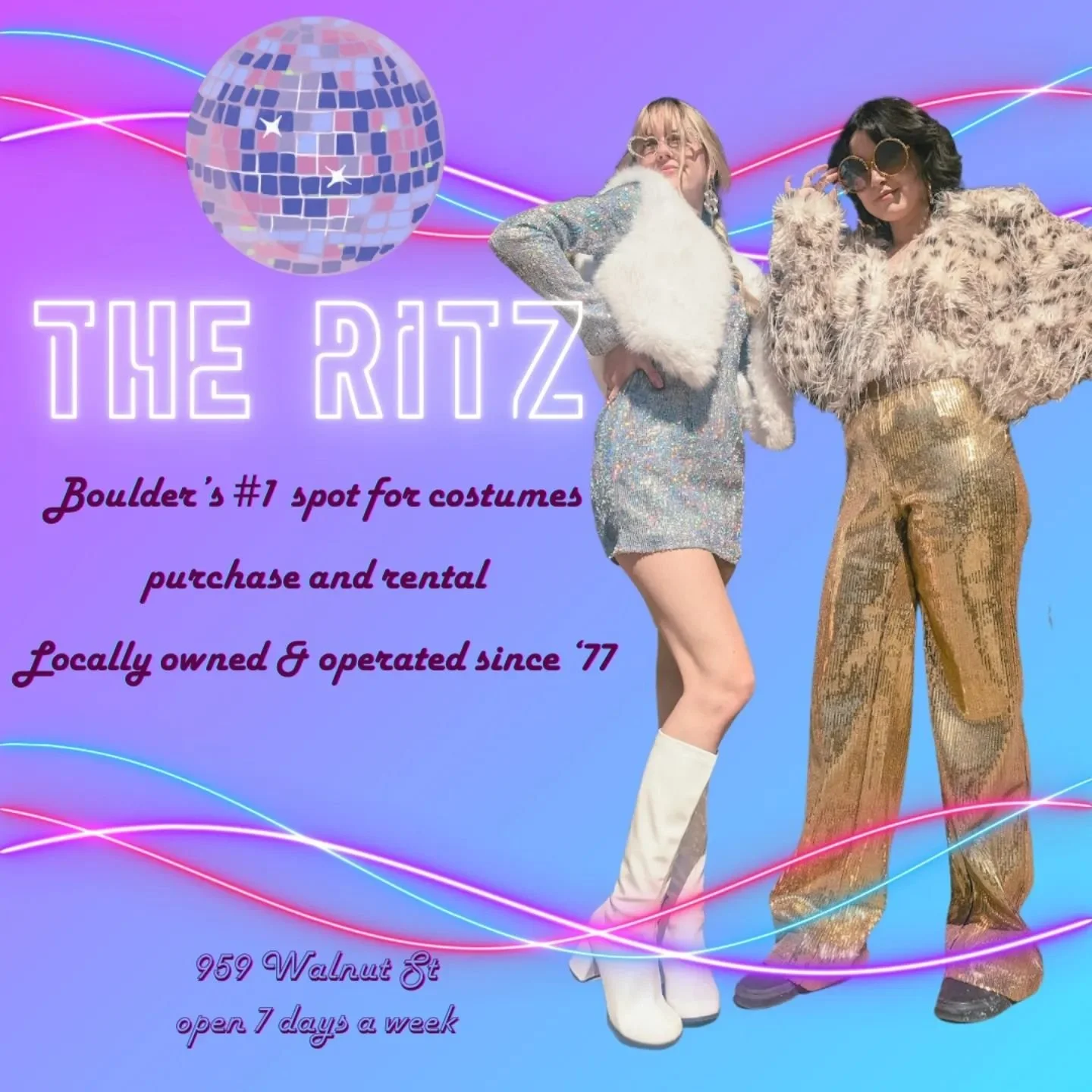 The Ritz is Boulder's favorite costume shop, and this is our favorite time of year! Come shop all things Halloween: purchase, rental, and accessories to make your wildest costume dreams come true! 
Open every day:
10-8 Mon-Sat
11-7 Sunday
#smallbusin