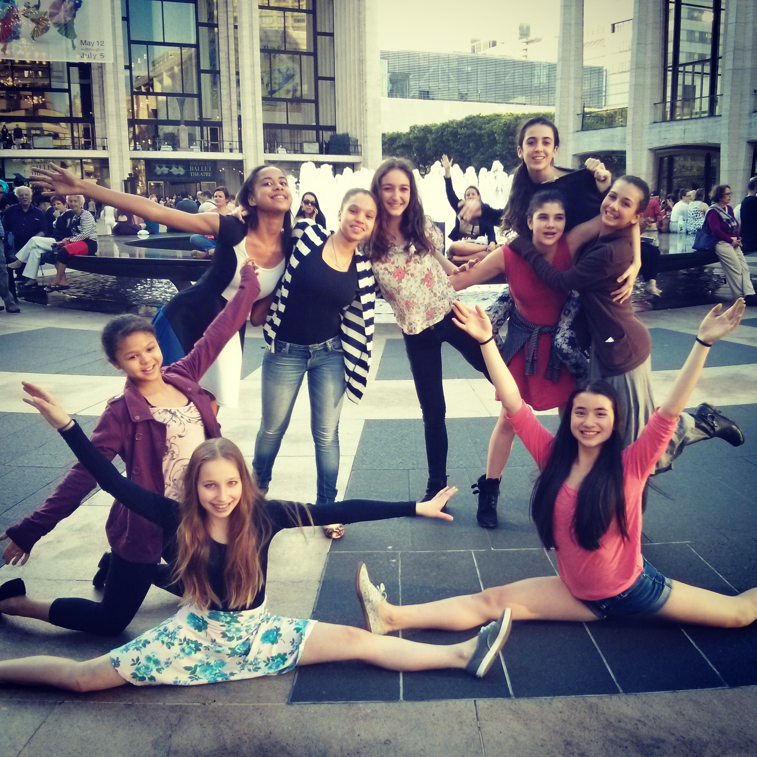 Pazit (front left) with ballet classmates at an e.g.dance performance field trip to see ABT at Lincoln Center in 2014