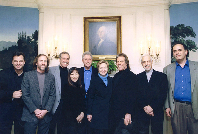 Les with the Clintons taken in the White House following a party during the last days of the Clinton Administration.