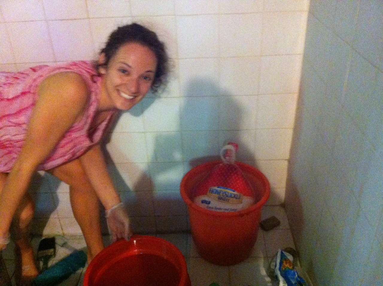 Amy defrosting the 2nd turkey for the day.