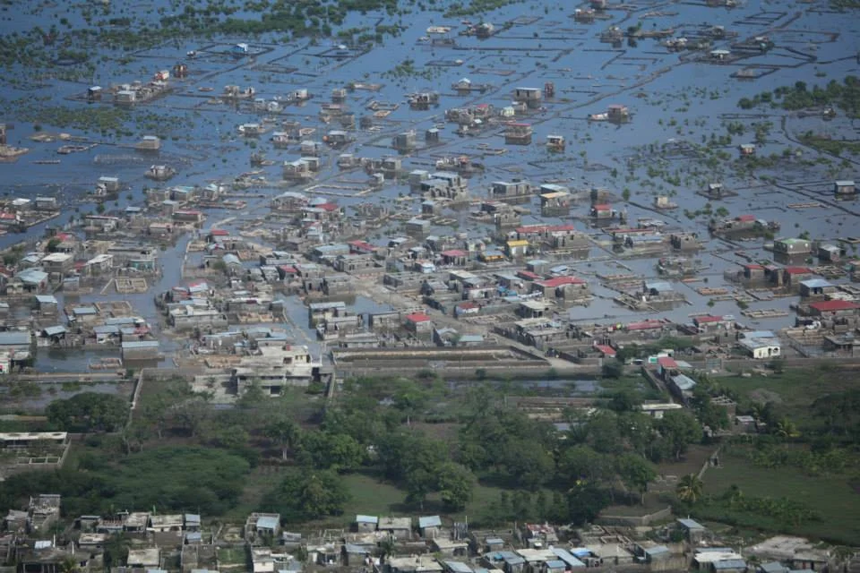 An aerial shot of the flooding.