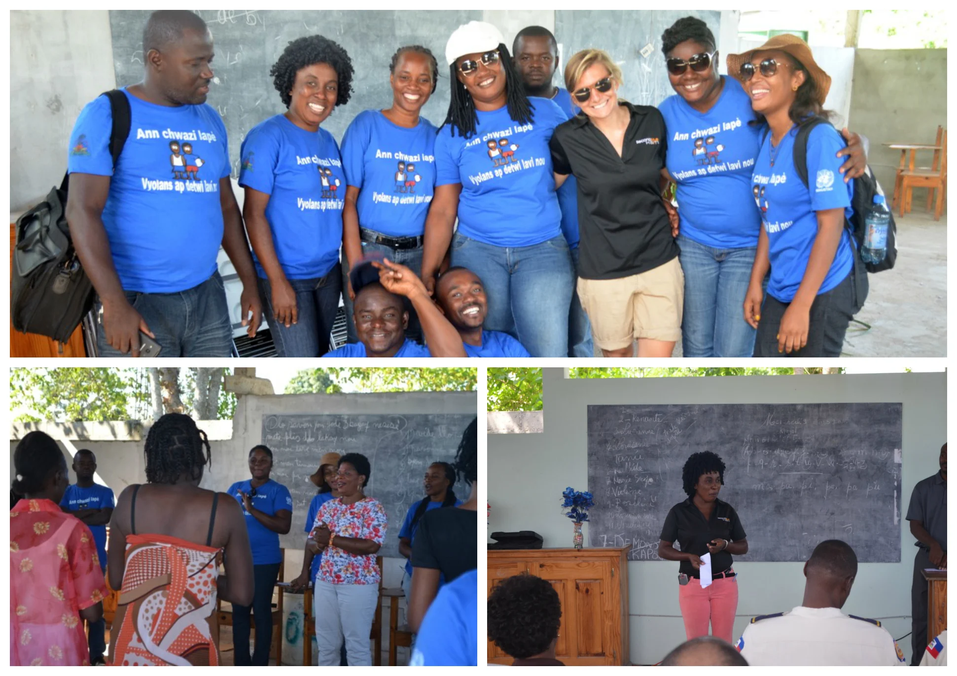 Campaign team * Sheloo leading a focus group * Kerline speaking at the grant closing ceremony