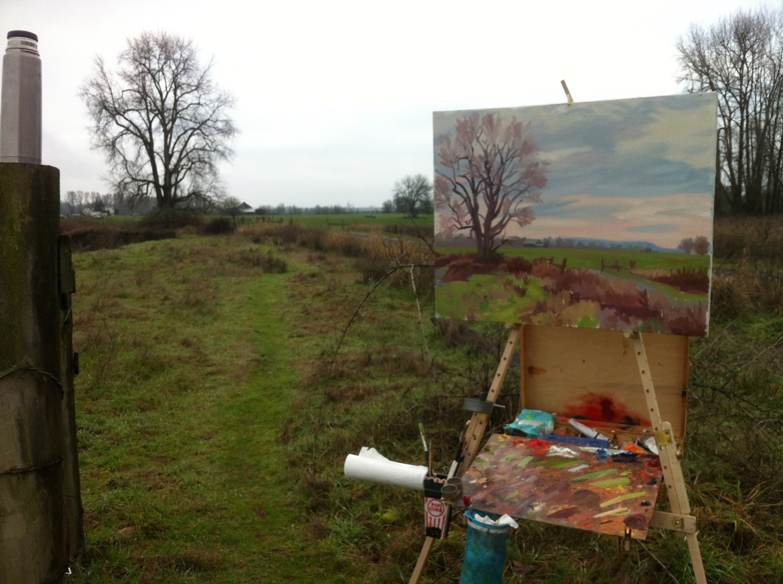 My painting rig: 9 colors, paint box & Take-it-Easel.