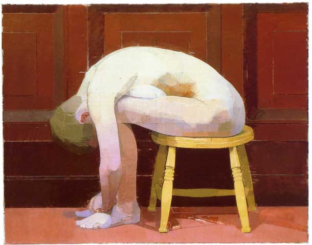 Curled Nude on Stool, 1982, oil on canvas 30 x 39