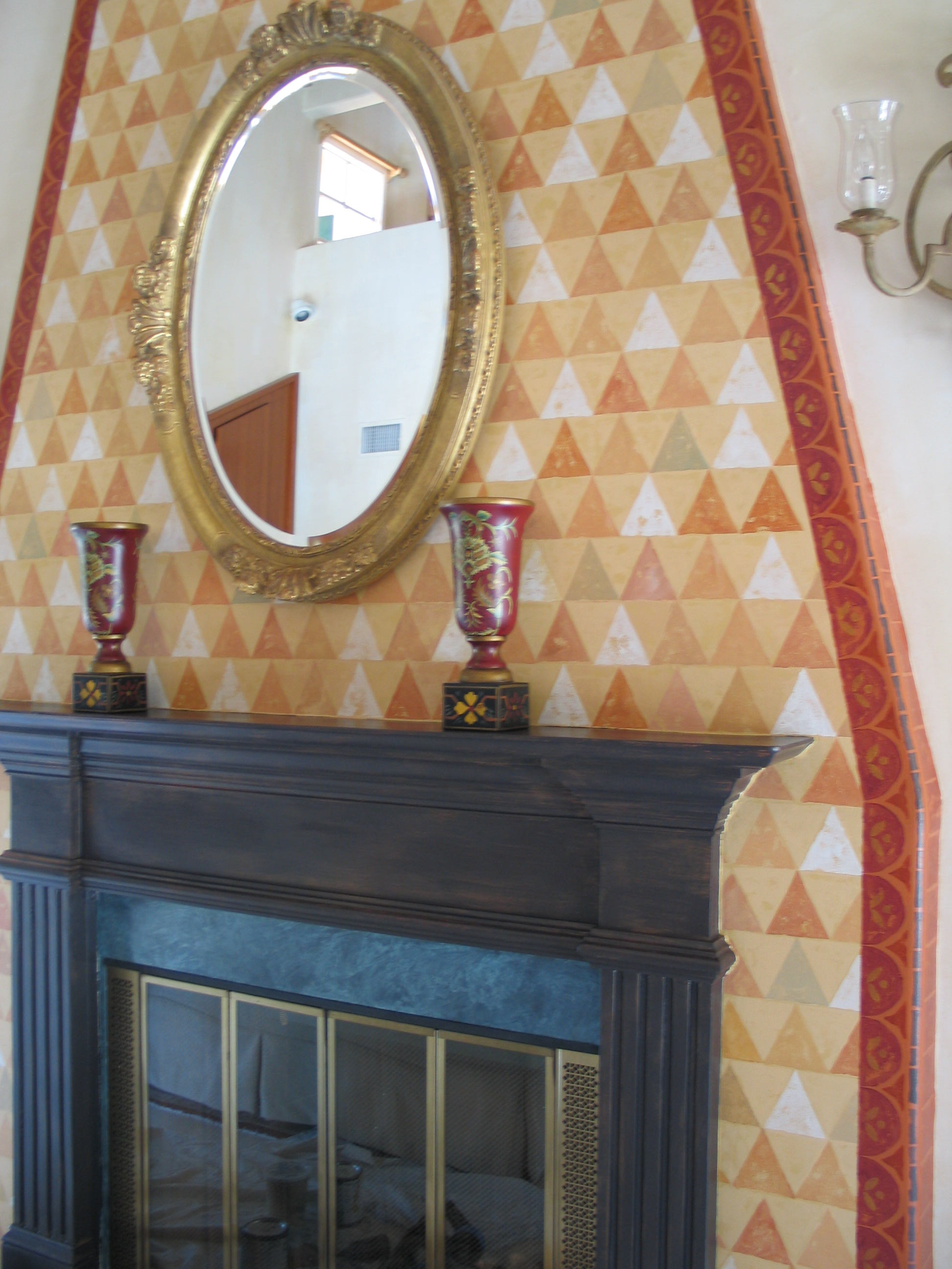 Hand painted mantle and faux-tile surround