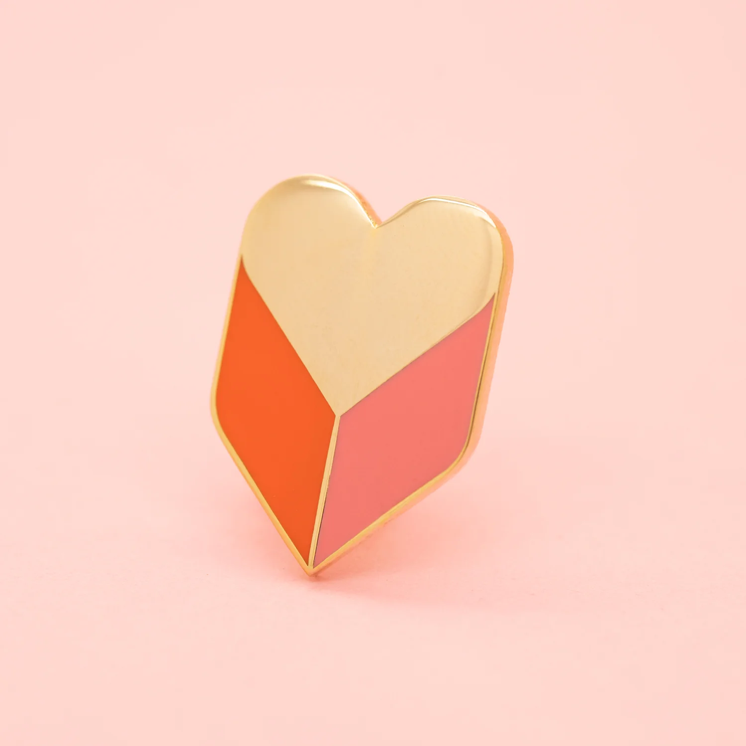 HEART SHADOW (GEO-JAN19) 1" Hard Enamel Lapel Pin Pink Heart-Shaped Rubber Caps High Polished Gold Plating $10 Retail / $5 Wholesale