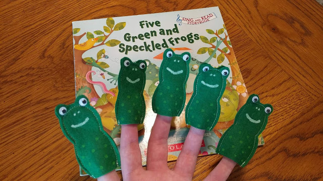Five Green and Speckled Frogs finger puppets