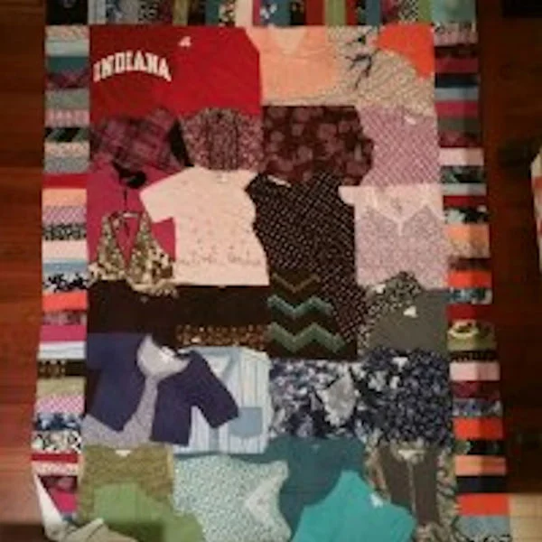 Crazy quilt with Lusa's clothes