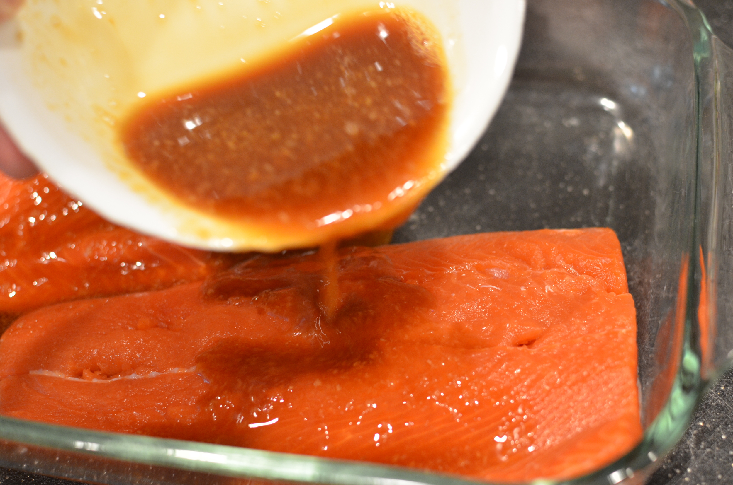 Pour over salmon and pop in the oven.