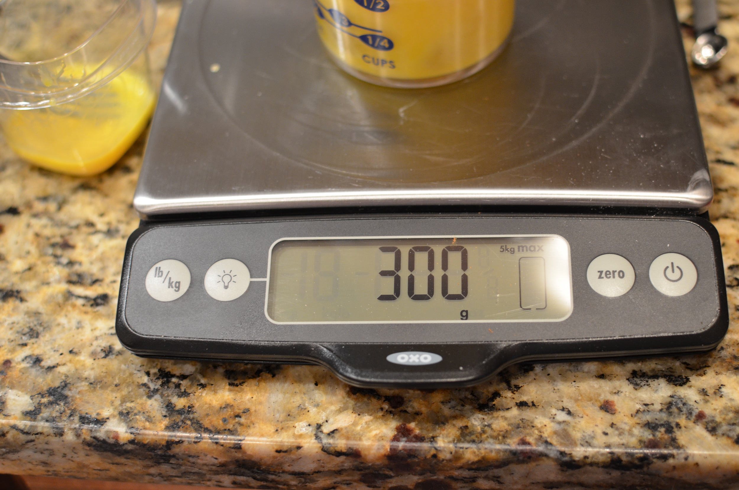 Weigh the eggs with a digital scale .