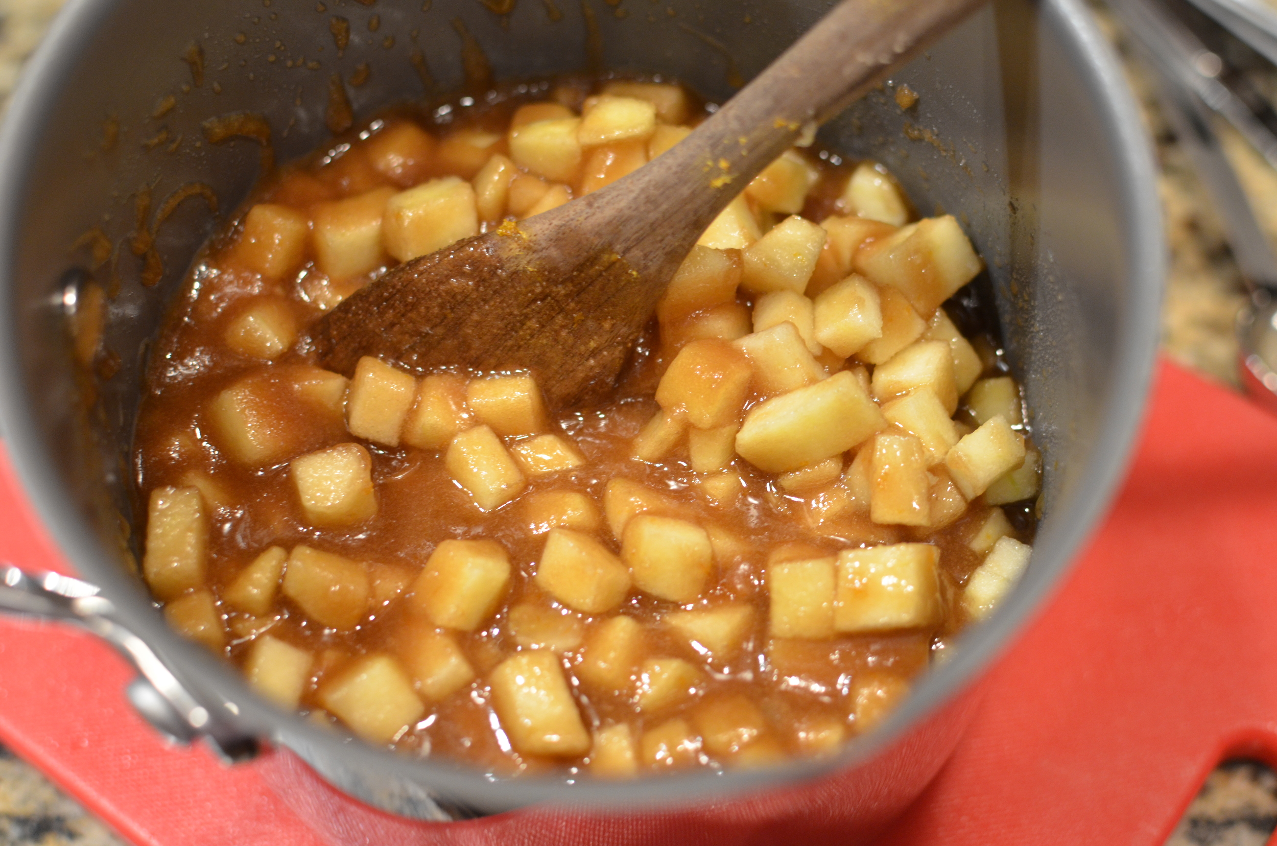 Remove from heat and stir in the diced apples.