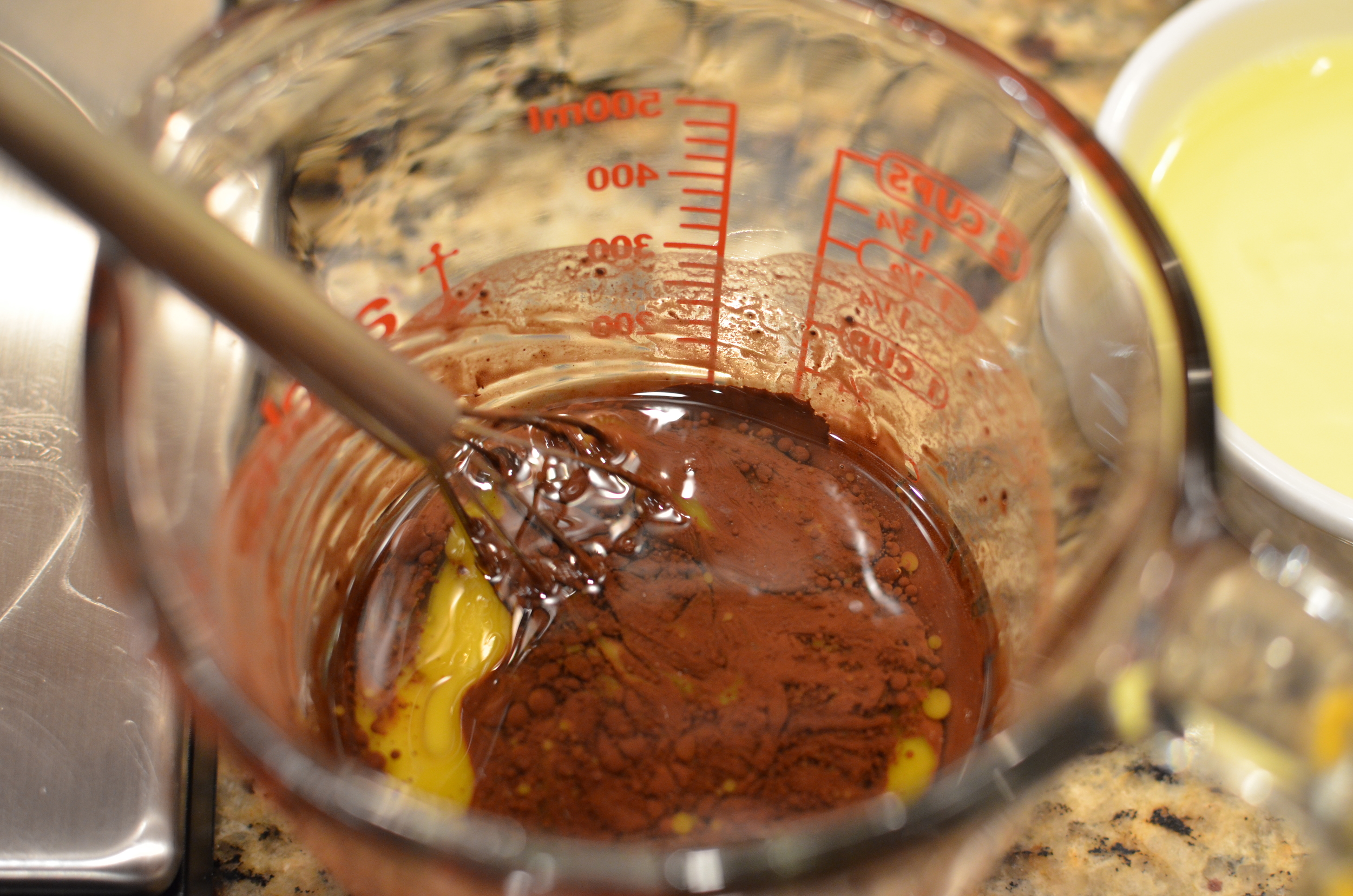Add the oil and egg yolk.
