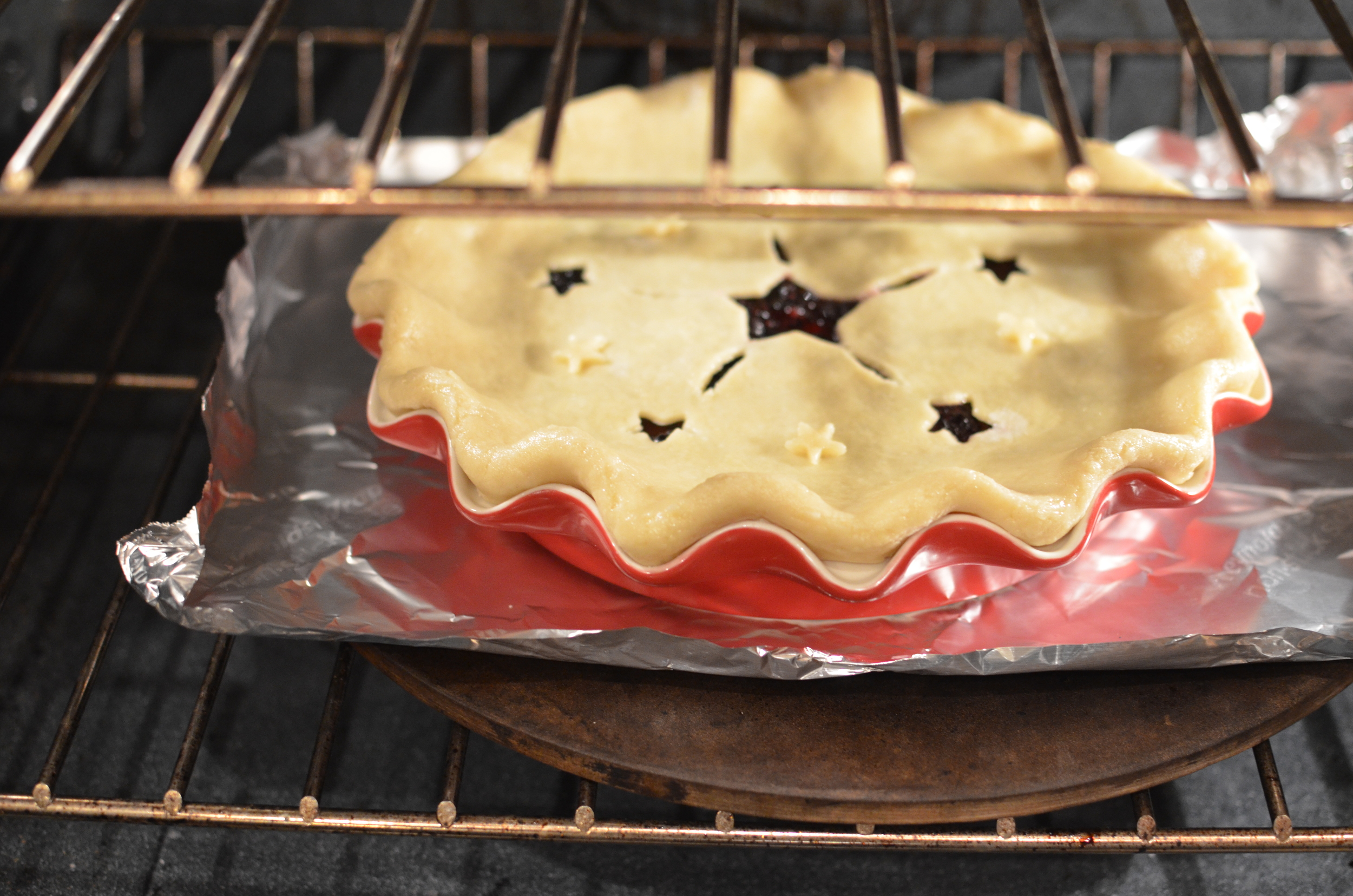 When the pie has chilled for an hour, place it into the preheated oven for 45-55 minutes.
