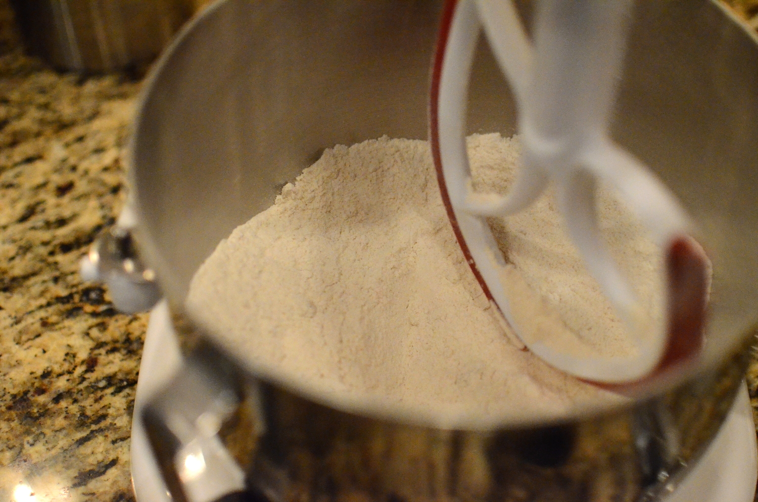 Mix the dry ingredients together on low speed for 30 seconds.