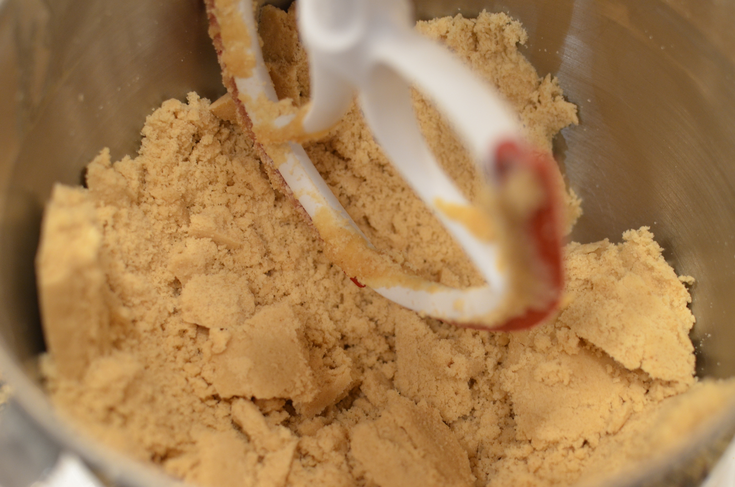 After a minute, the mixture should look kind of sandy like this.