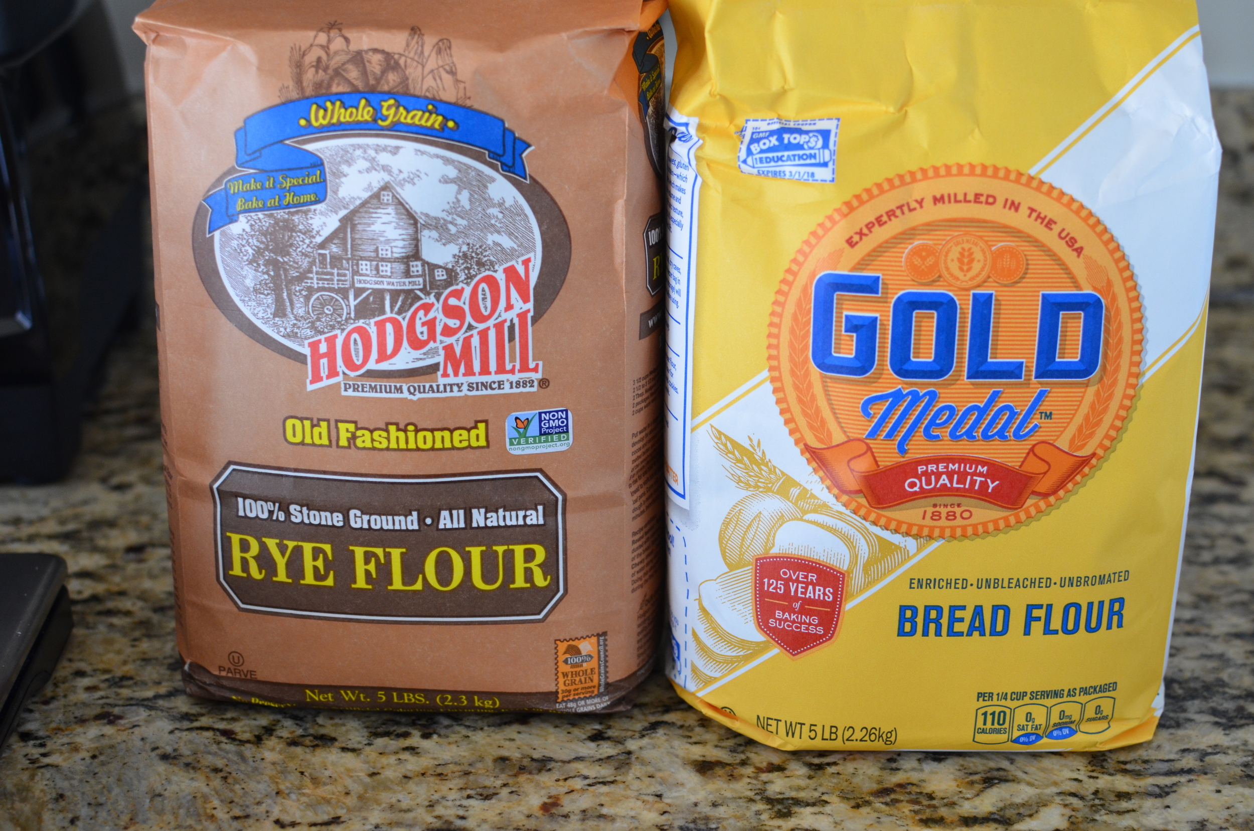 I wasn't able to find pumpernickel flour or coarse rye flour, but I did find stone ground rye. The recipe also calls for gold medal bread flour - it's much easier to find. By the way, Rose apparently told one of the Alpha Bakers that the rye flour can be replaced with the same amount of bread flour, so there you go. 