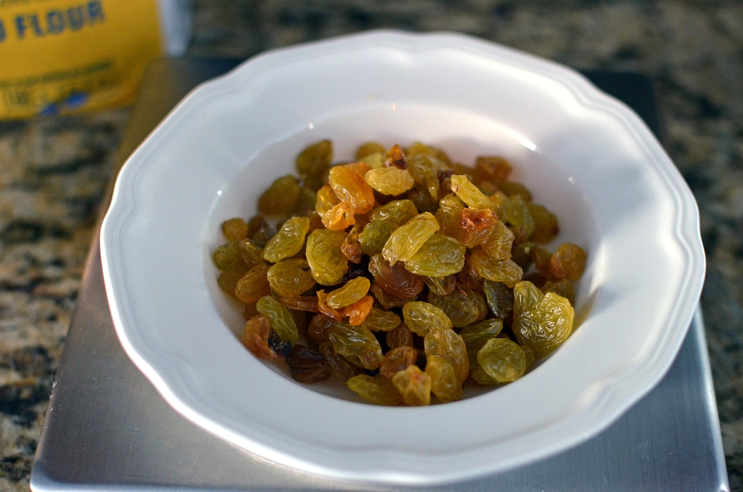 Don't be alarmed that my golden raisins look a little green - it was the light in the room.