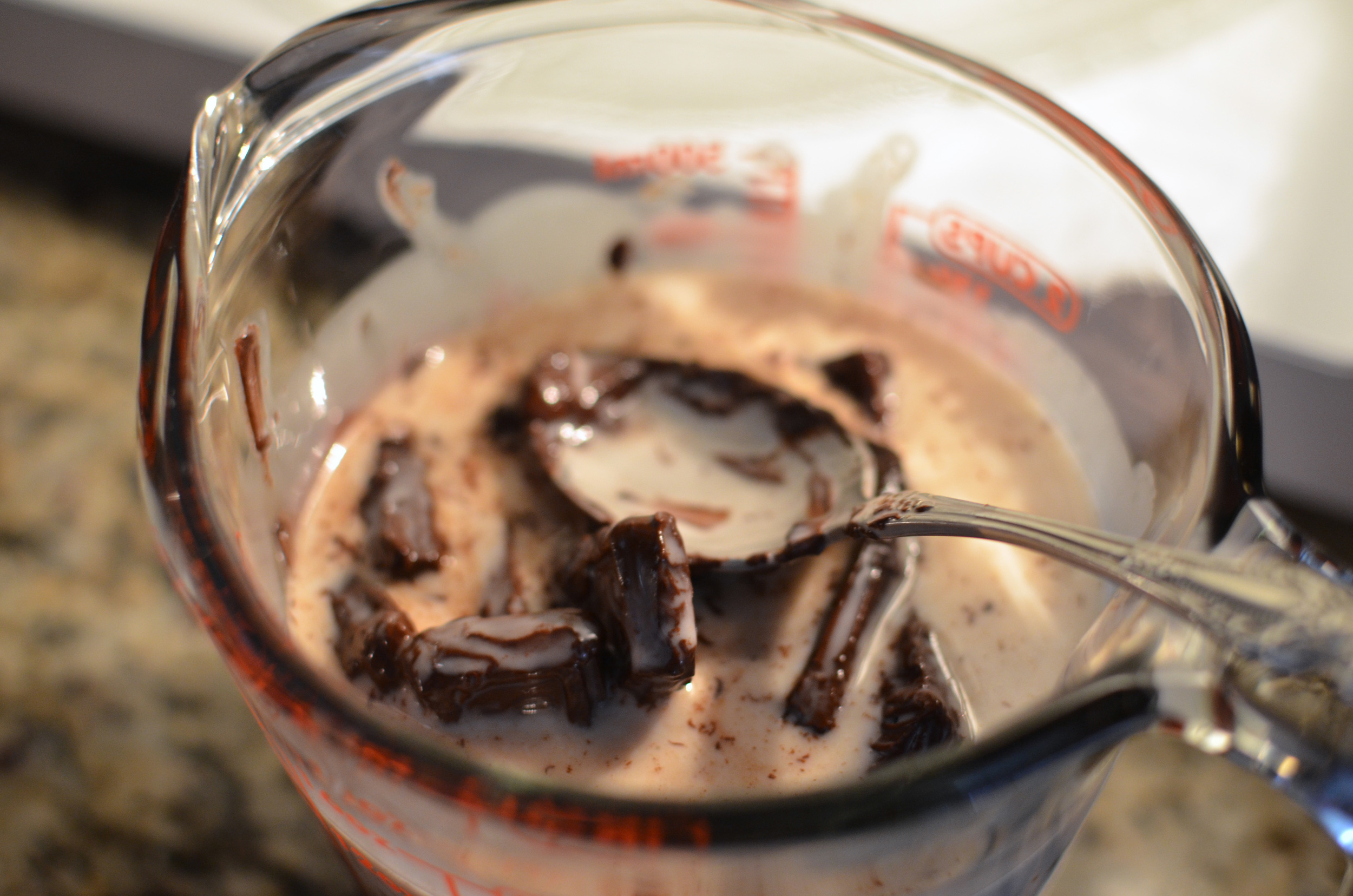 To do this, zap the mix for 15-20 seconds at a time, stir, and repeat the process until the chocolate is completely melted. 