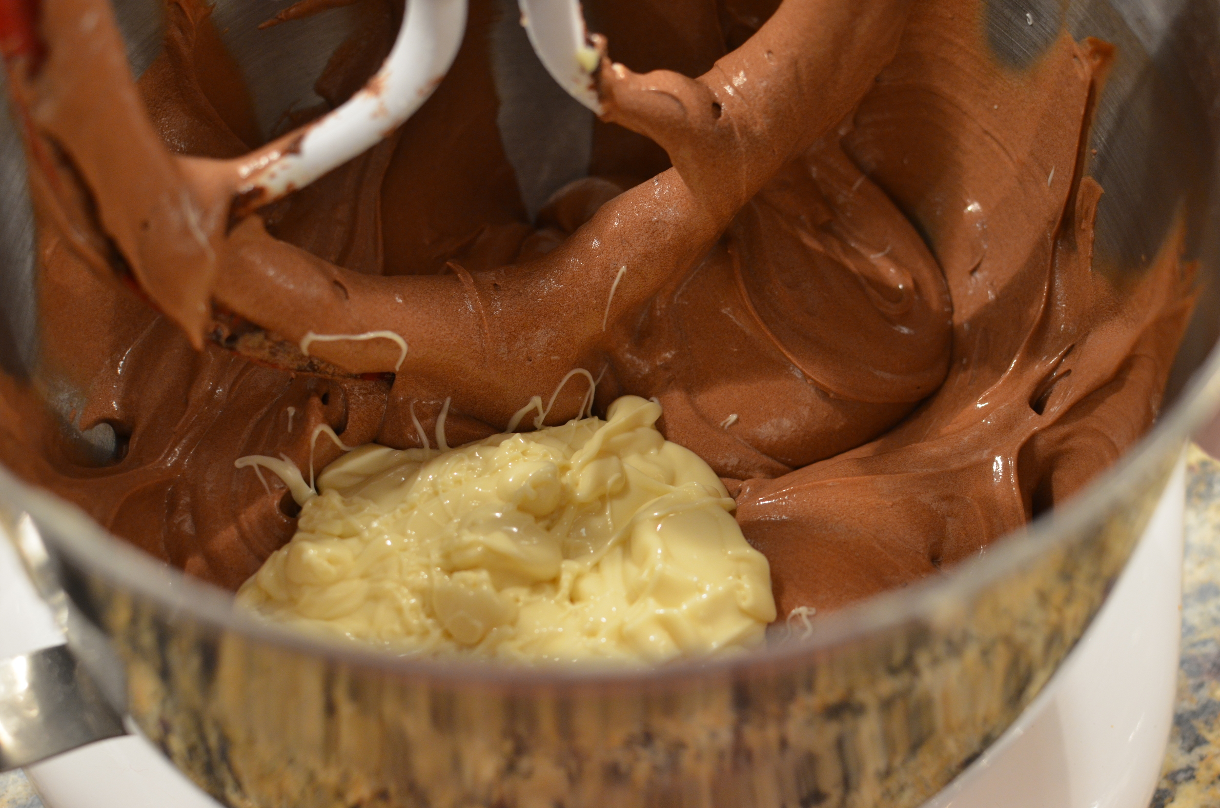 Last we add the melted white chocolate. 