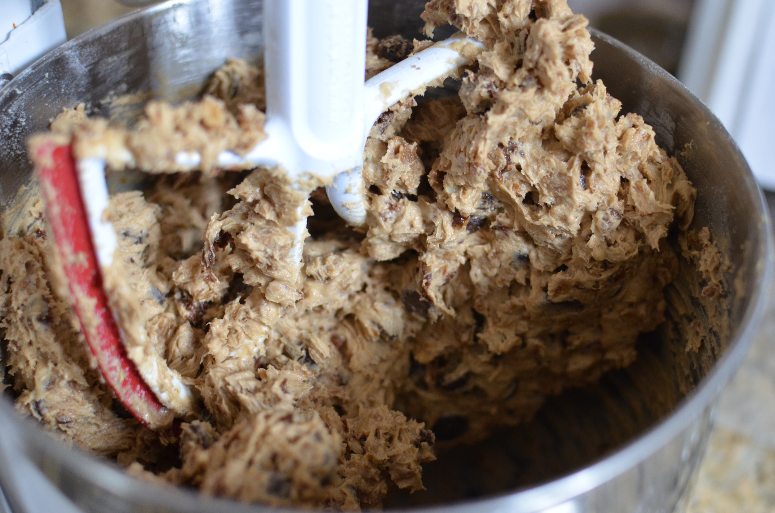 Now add the chunky stuff - raisins, granola, and chocolate chips.