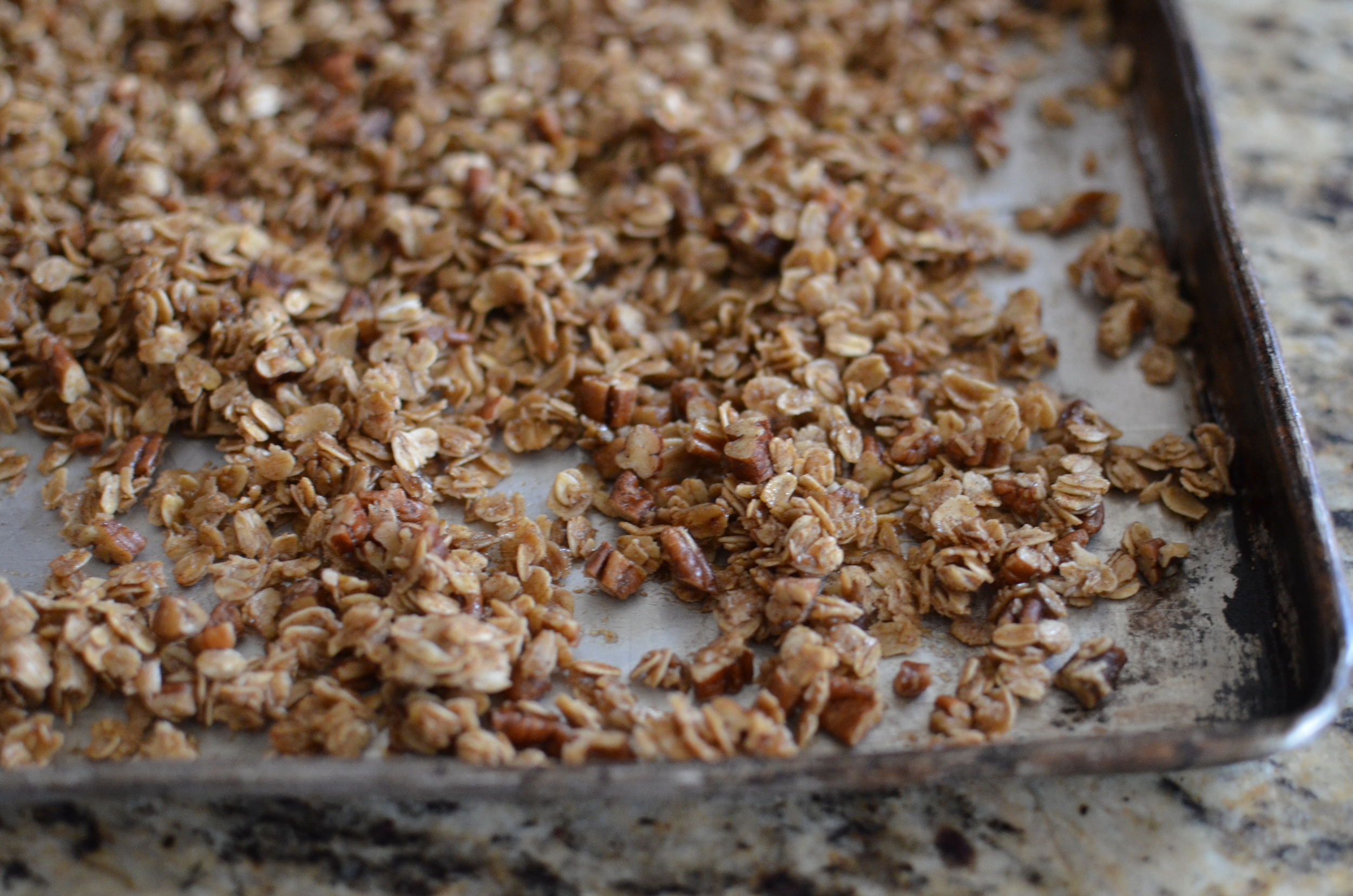 Just 20 minutes later, you'll have granola. Let the granola cool completely. You'll end up with 5 cups, but you'll only need 4 cups for these cookies. Use right away or store in an airtight container to use later. 