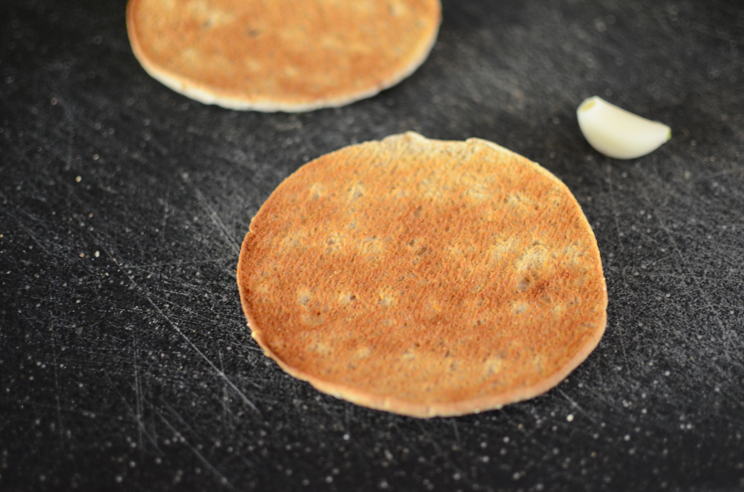We'll also need a couple of pieces of toasted bread. The kind of bread doesn't really matter. Whatever floats your boat. 