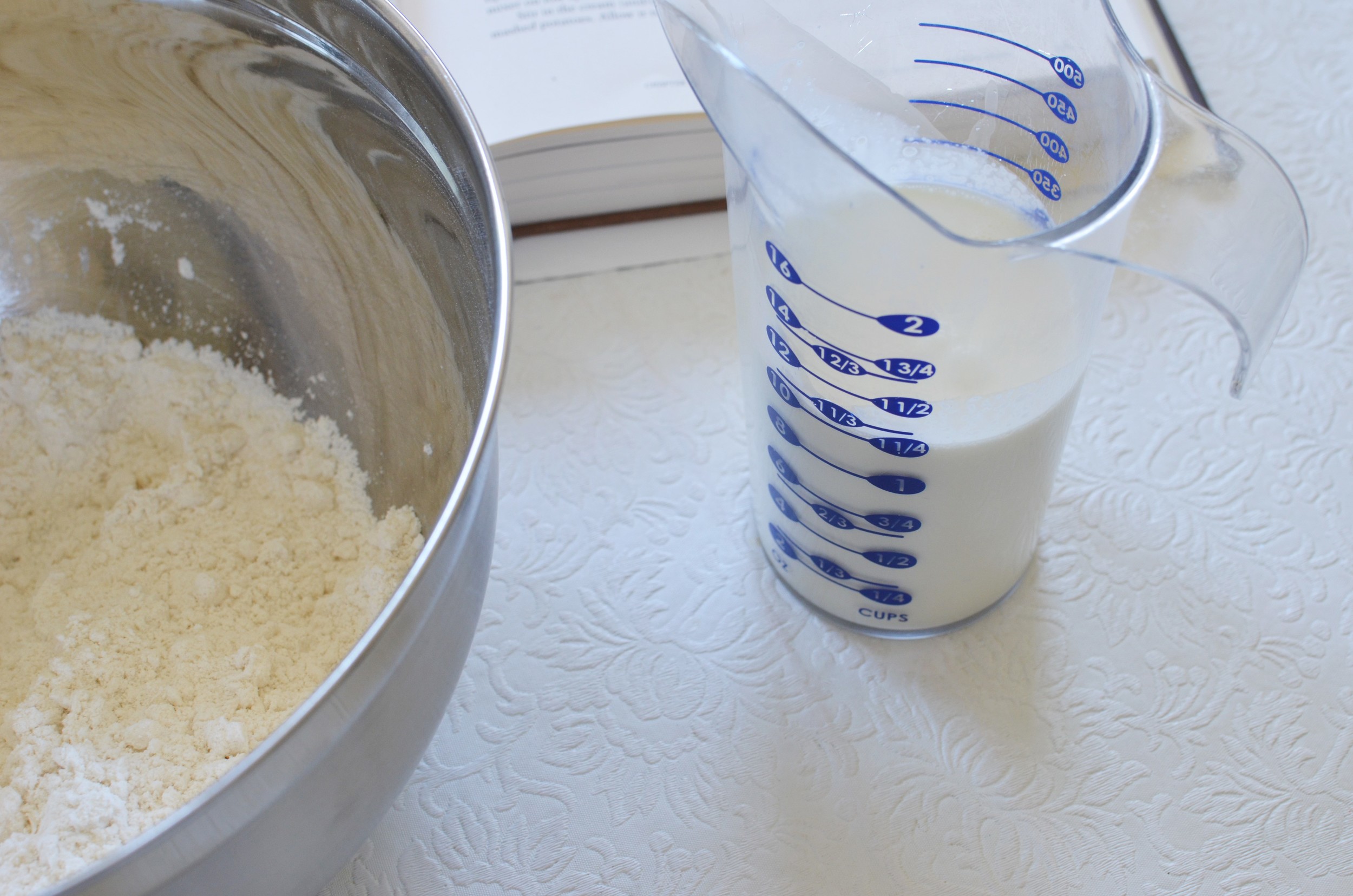 Time to add the buttermilk or cream, whichever you decide to use. I was out of buttermilk, but I had exactly the right amount of cream. I guess these were meant to be.