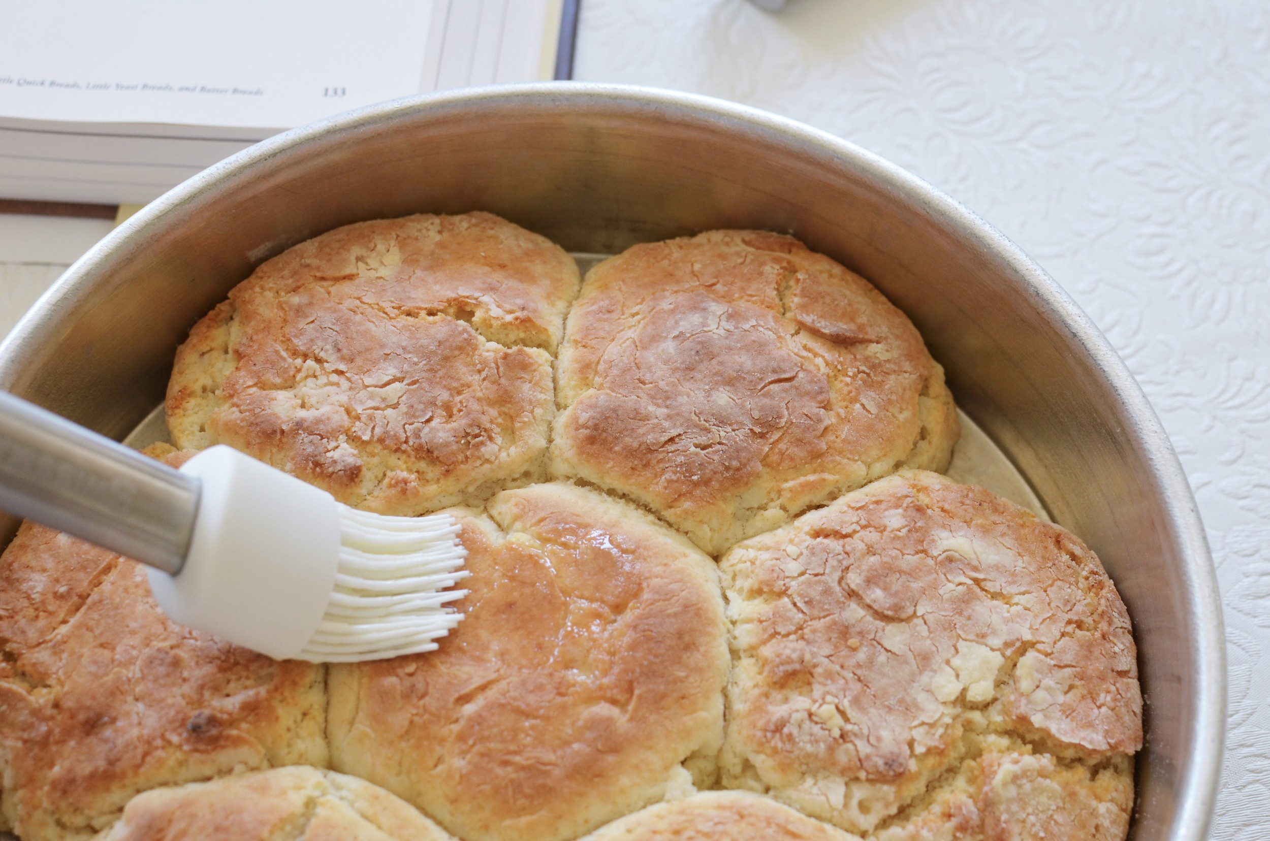 Bake for the time indicated, or until the internal temperature reaches 160F. I used this digital instant read thermometer to check the temperature. Brush with melted butter and serve. 