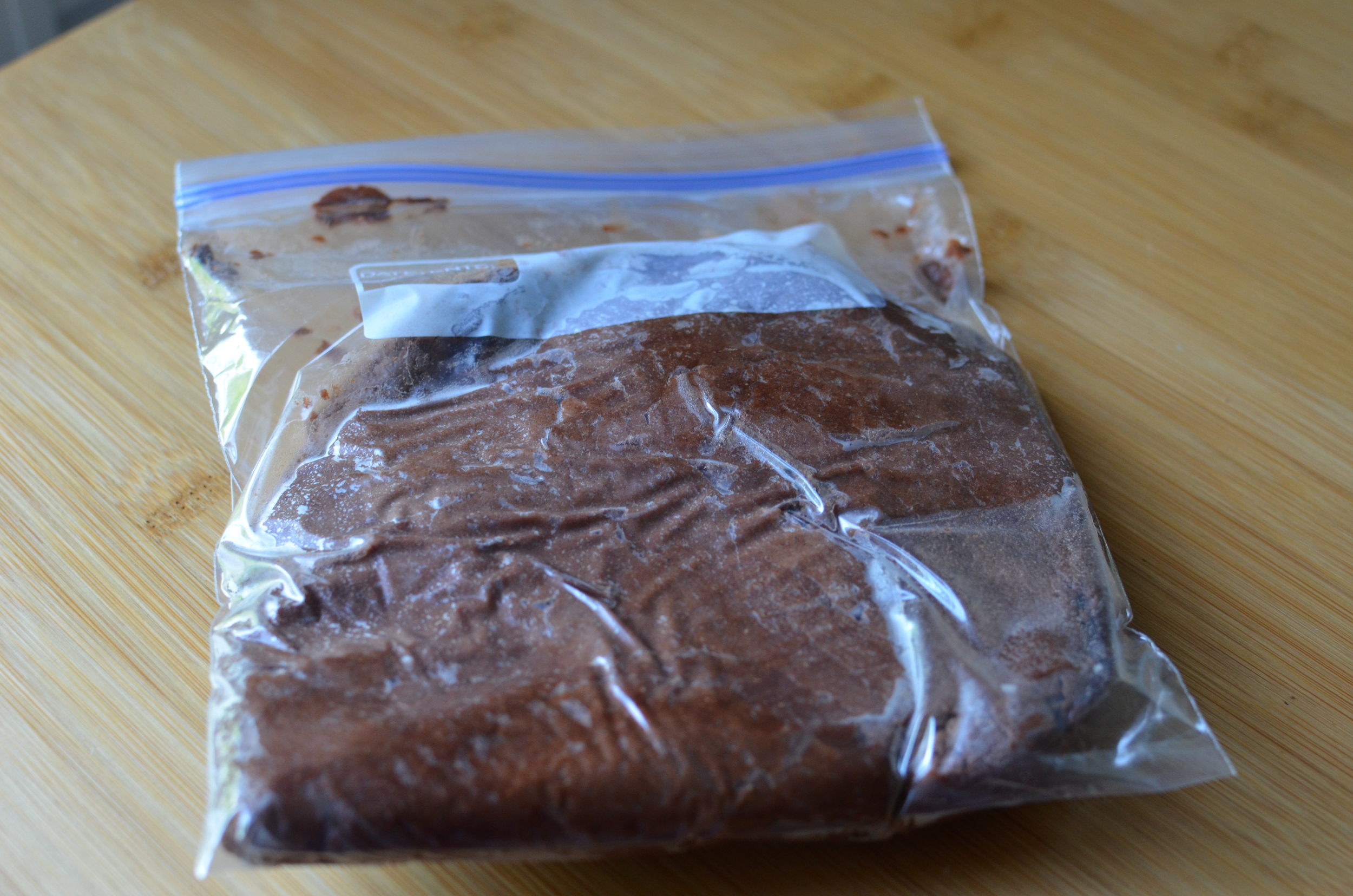 Rose's directions say to wrap the dough in plastic wrap, then unwrap and place in a plastic bag. I just put everything in a bag to begin with. Time for the dough to go into the fridge to chill.