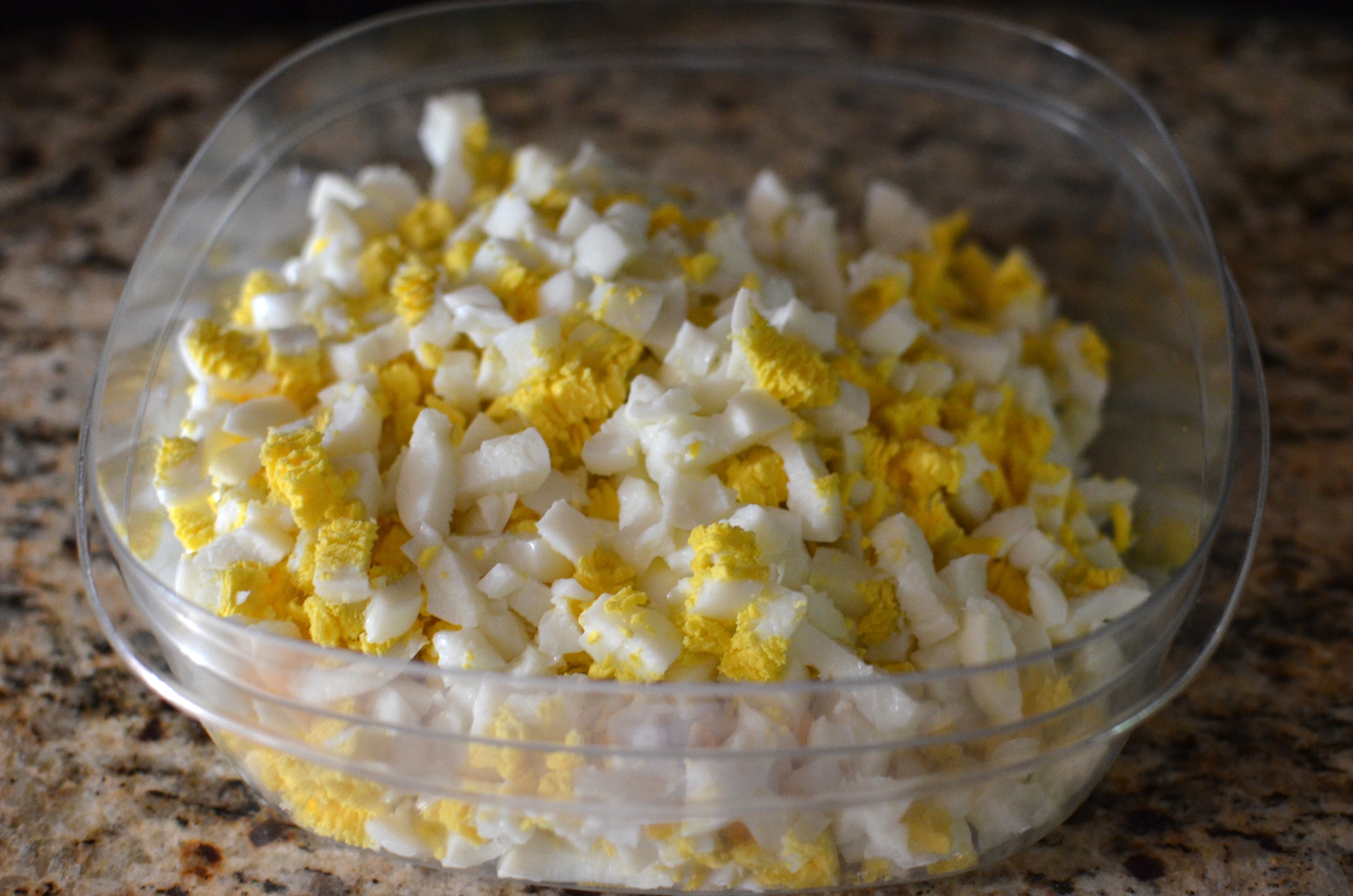 Ta-da! I was able to chop 18 hard-cooked eggs into perfectly uniform pieces in less than a minute using this technique. I'll never go back to my old way again! 