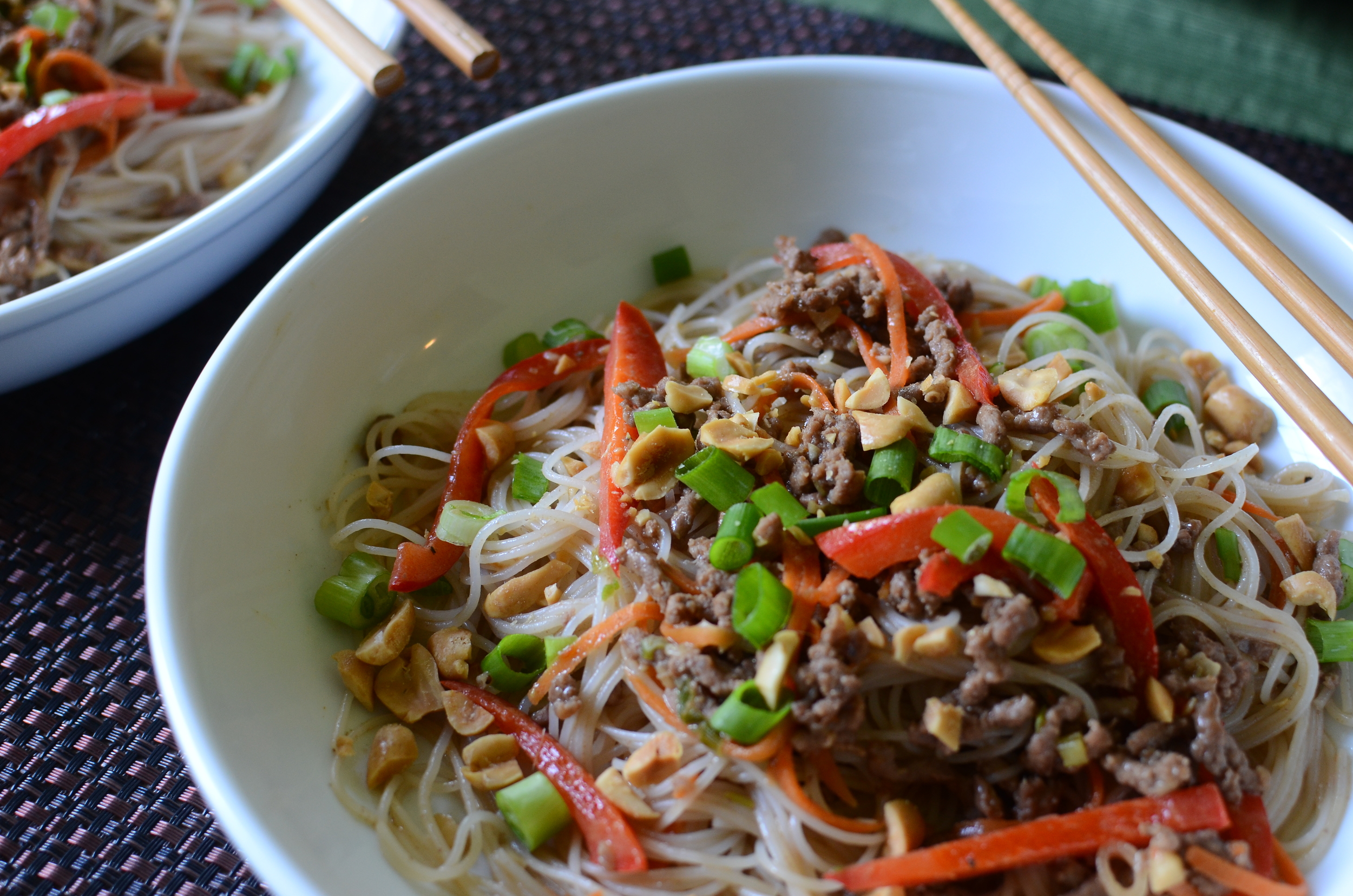 This recipe works well with thin rice noodles too (also called rice vermicelli or rice sticks).